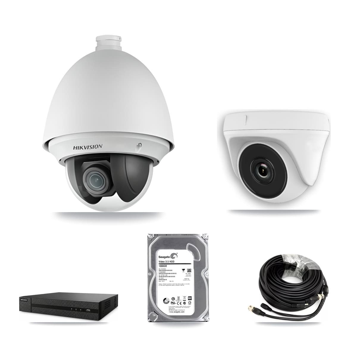 Hikvision 8-Channel 2MP CCTV Kit — 1 PTZ + 1 White Dome Cameras + 1TB Recording (DVR-8CH Recorder) - Image 1