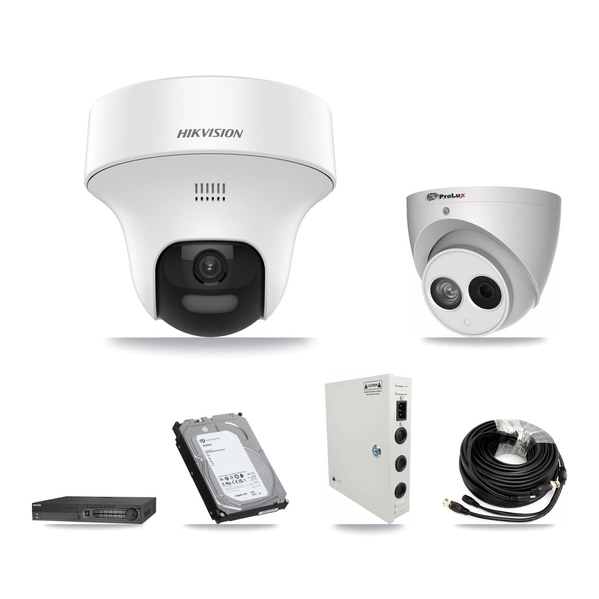 Hikvision & Prolux 32-Channel 4MP – 5MP CCTV Kit — 16 DS-2CE70K0T 5MP + 1 PXC-612C4W-A 4MP Turret Cameras + 3× 6TB Recording (DS-7332HQHI Recorder)