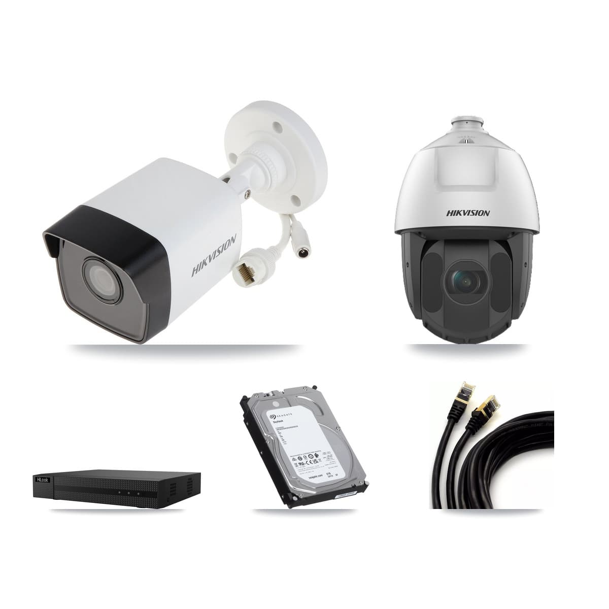 Hikvision & HiLook 8-Channel 2MP – 5MP CCTV Kit — 5 5MP Bullet + 1 2MP PTZ Cameras + 6TB Recording (NVR-108MH-D Recorder)