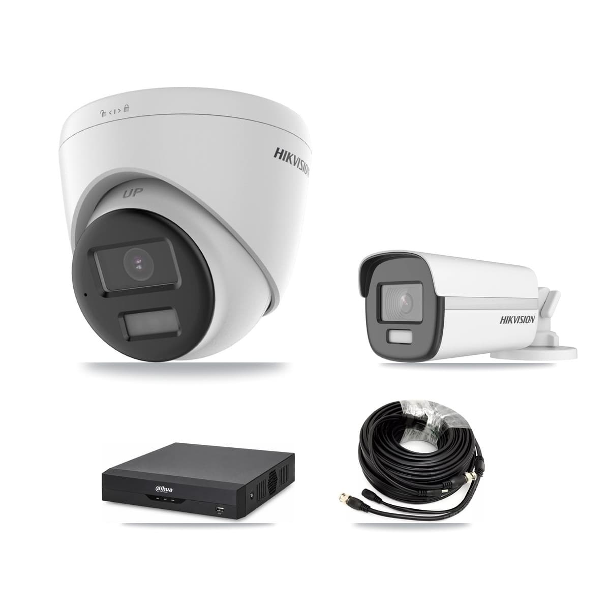 Hikvision & Dahua 4-Channel 4K CCTV Kit — 1 Bullet + 2 Turret Cameras + 8TB Recording