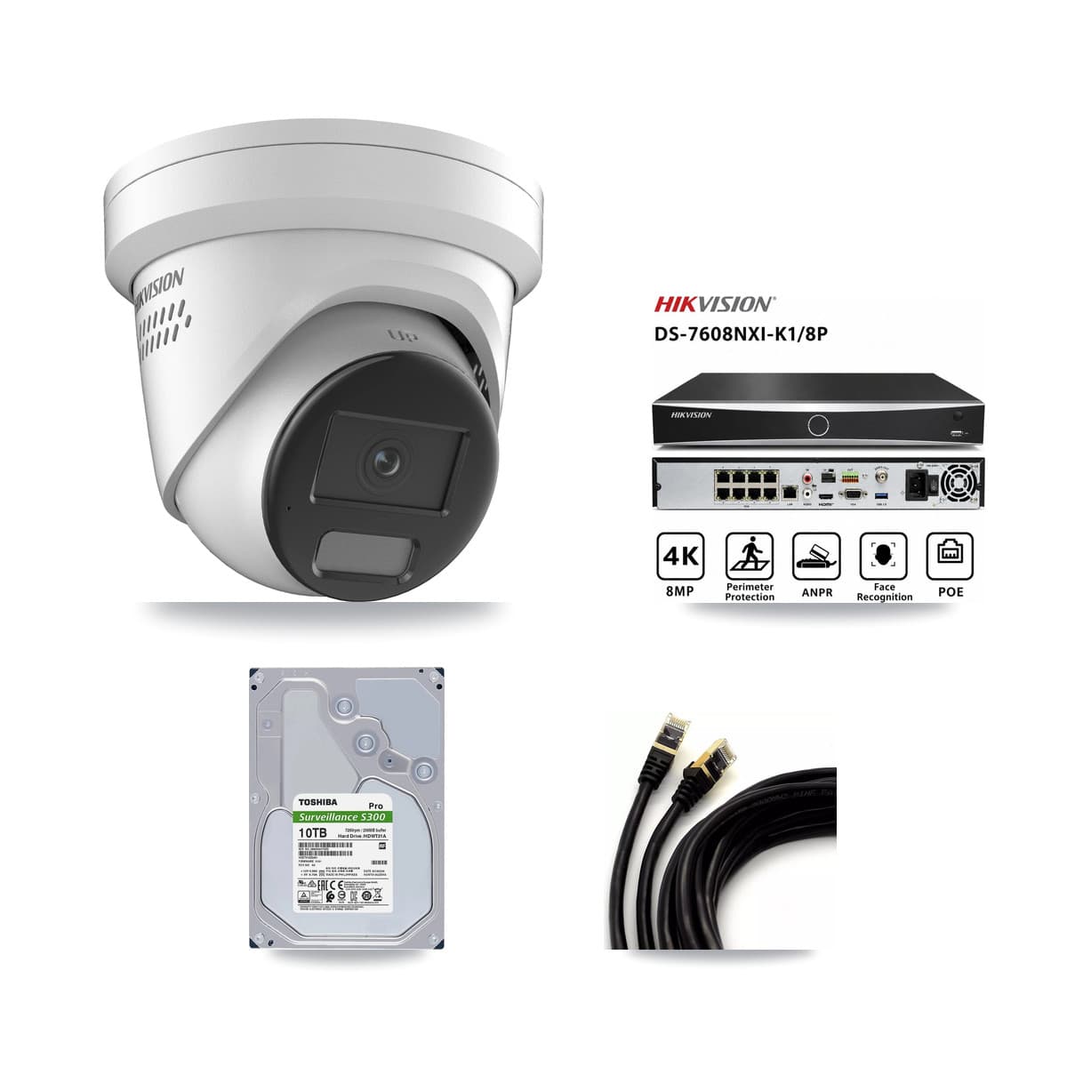 Hikvision 8-Channel 4K CCTV Kit — 6 DS-2CD2387G2H Turret Cameras + 10TB Recording