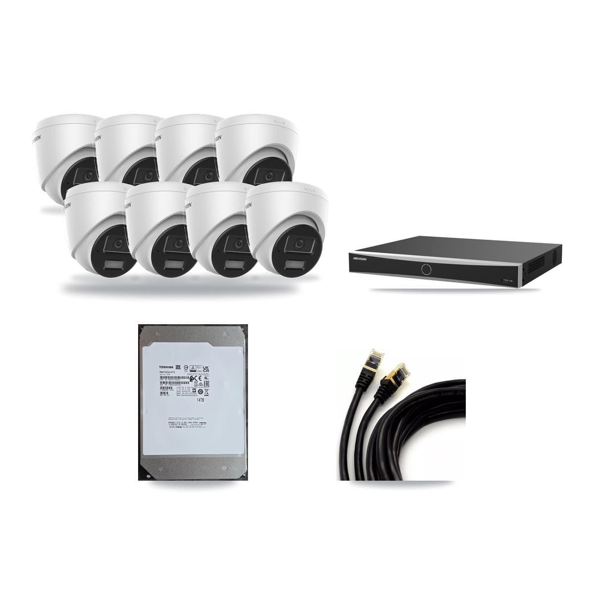 Hikvision 16-Channel 4MP CCTV Kit — 8 DS-2CD1343G2 Turret Cameras + 14TB Recording (DS-7616NXI Recorder) - Image 1