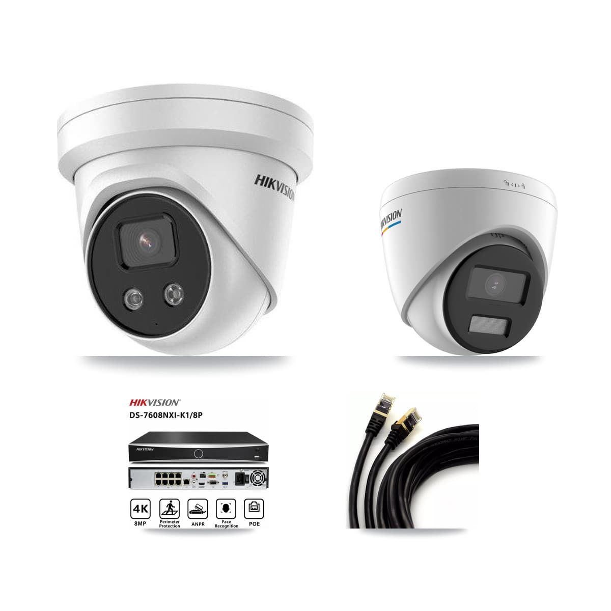 Hikvision 8-Channel 2MP – 5MP CCTV Kit — 1 2MP + 2 5MP Turret Cameras + 3TB Recording (DS-7608NXI Recorder)