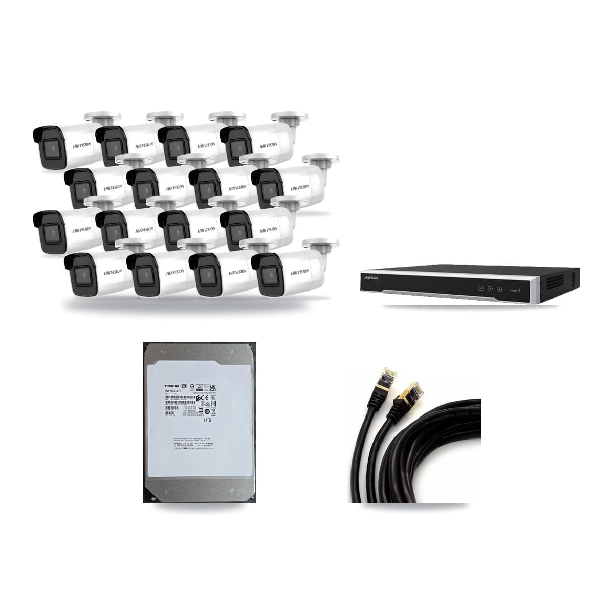 Hikvision 16-Channel 4K CCTV Kit — 16 Bullet Cameras + 14TB Recording (DS-7616NI-M2 Recorder) - Image 1