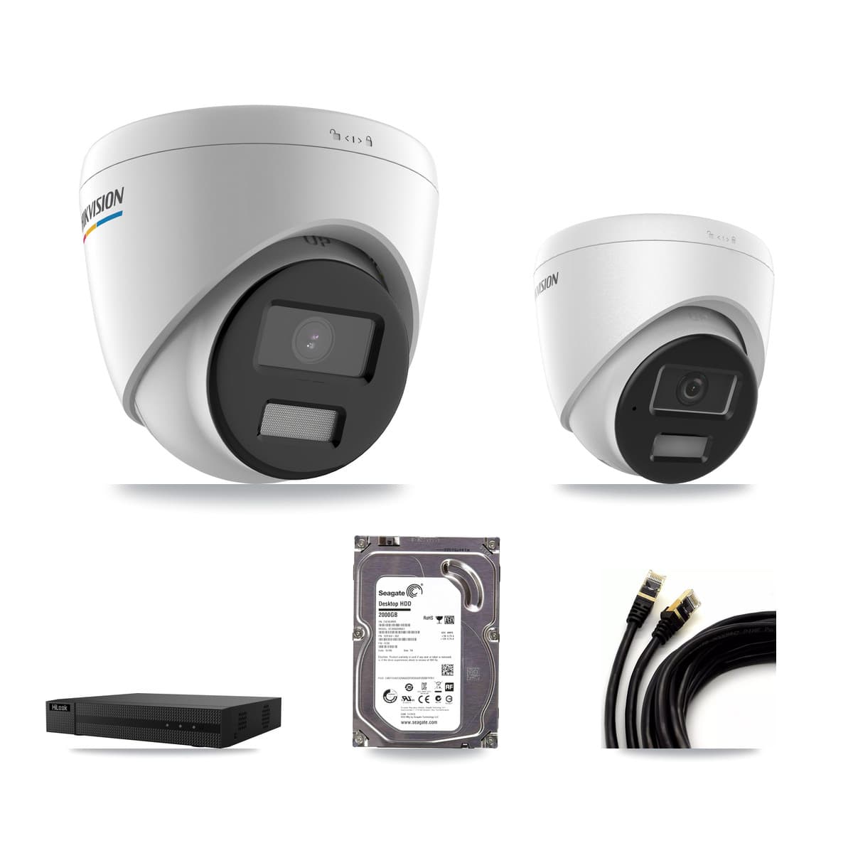 Hikvision & HiLook 8-Channel 2MP – 4MP CCTV Kit — 1 2MP + 1 4MP Turret Cameras + 2TB Recording (NVR-108MH-D Recorder)