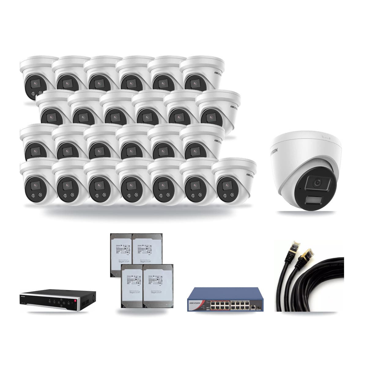 Hikvision 32-Channel 4MP – 5MP CCTV Kit — 1 4MP + 25 5MP Turret Cameras + 4× 14TB Recording - Image 1