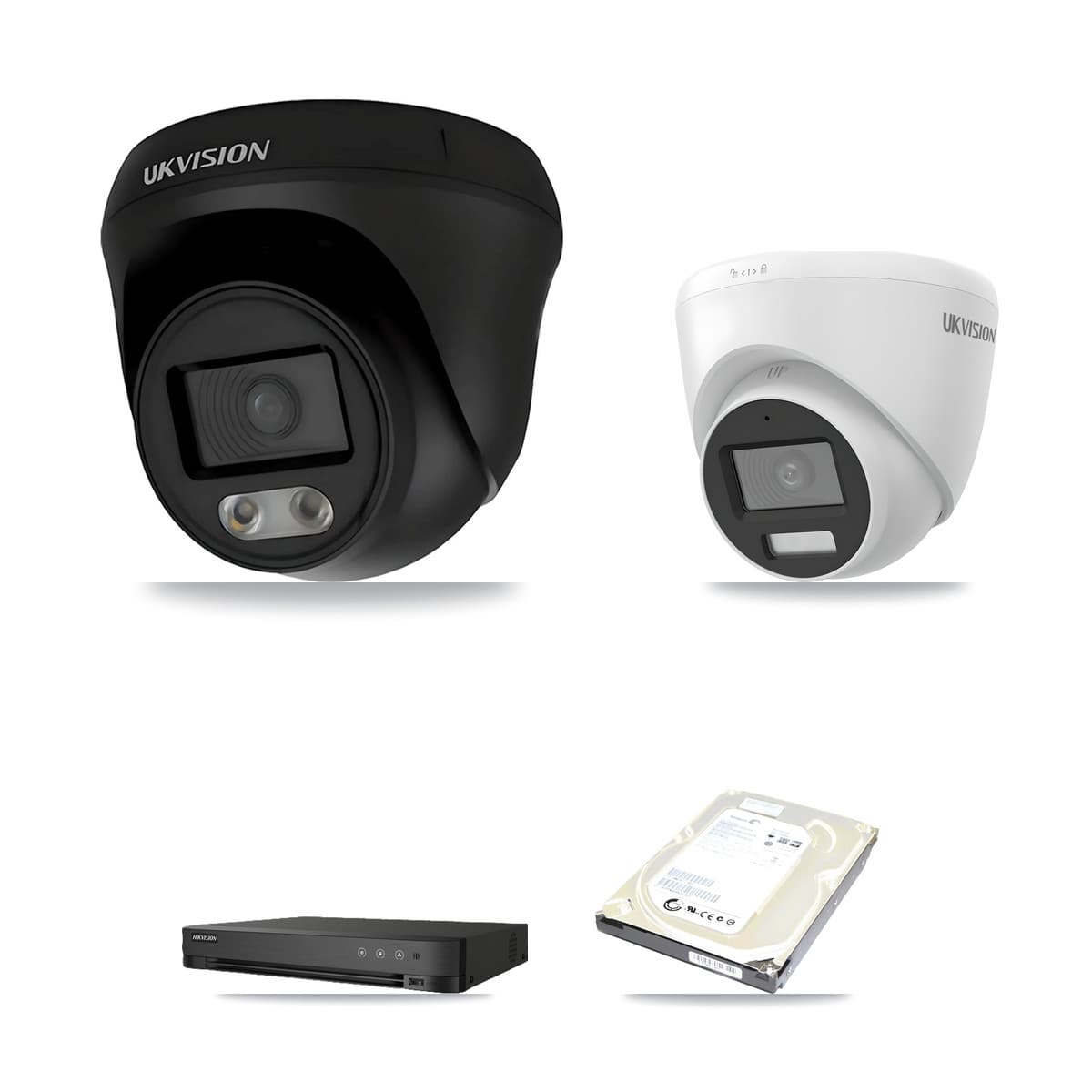 Hikvision iDS-7208HUHI-M1/E 8-Channel DVR CCTV Kit — 2× UKVISION 4K Cameras + 500GB HDD
