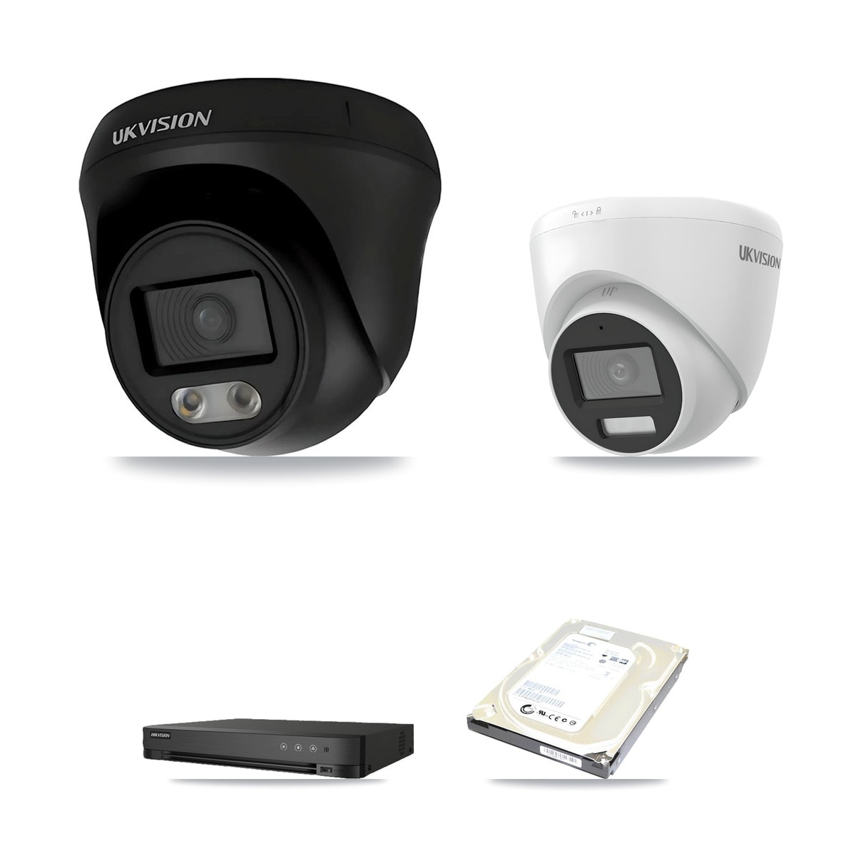 Hikvision iDS-7208HUHI-M1/E 8-Channel DVR CCTV Kit — 2× UKVISION 4K Cameras + 500GB HDD