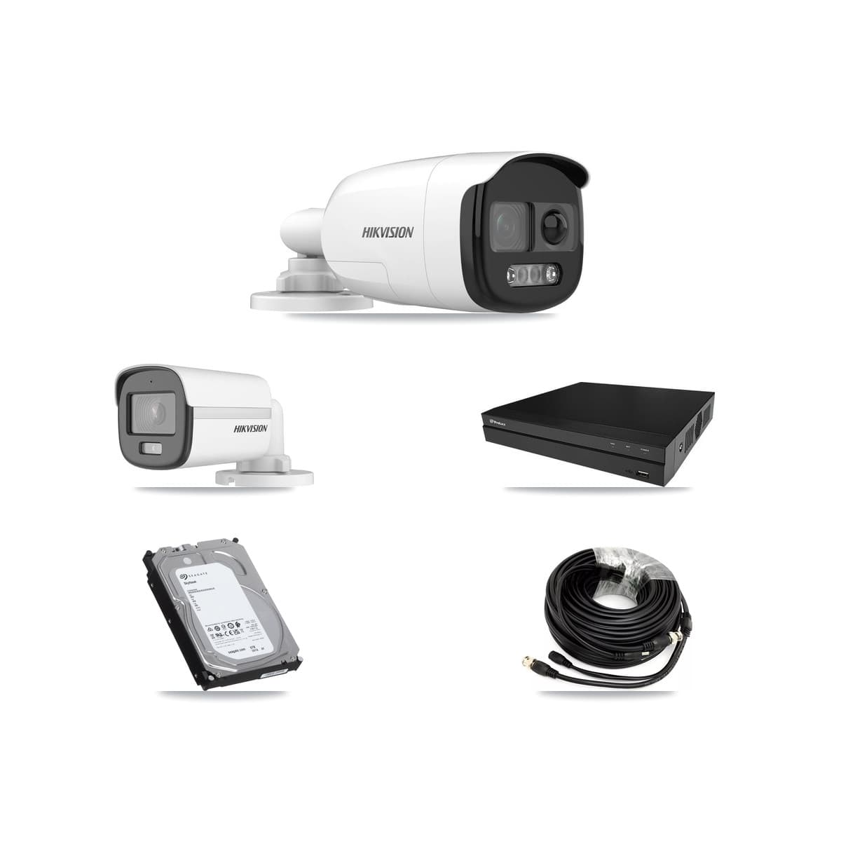 Hikvision & Prolux 8-Channel 5MP CCTV Kit — 1 DS-2CE12KF0T + 7 DS-2CE12KF3T Bullet Cameras + 2× 6TB Recording - Image 1