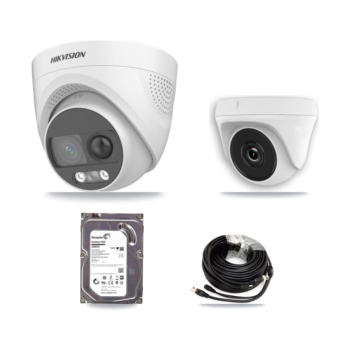 Hikvision 32-Channel 2MP – 5MP CCTV Kit — 1 DS-2CE72KF3T 5MP Turret + 1 White HDT-2MP-N20W 2MP Dome Cameras + 2TB Recording (IDS-7332HUHI Recorder)