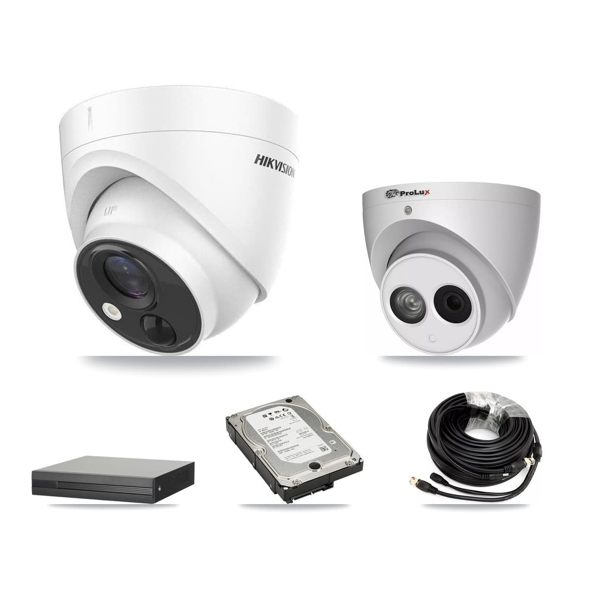 Hikvision & Prolux 16-Channel 4MP – 5MP CCTV Kit — 3 DS-2CE71H0T 5MP + 1 PXC-612C4W-A 4MP Turret Cameras + 5TB Recording (XVR-3116HS Recorder)