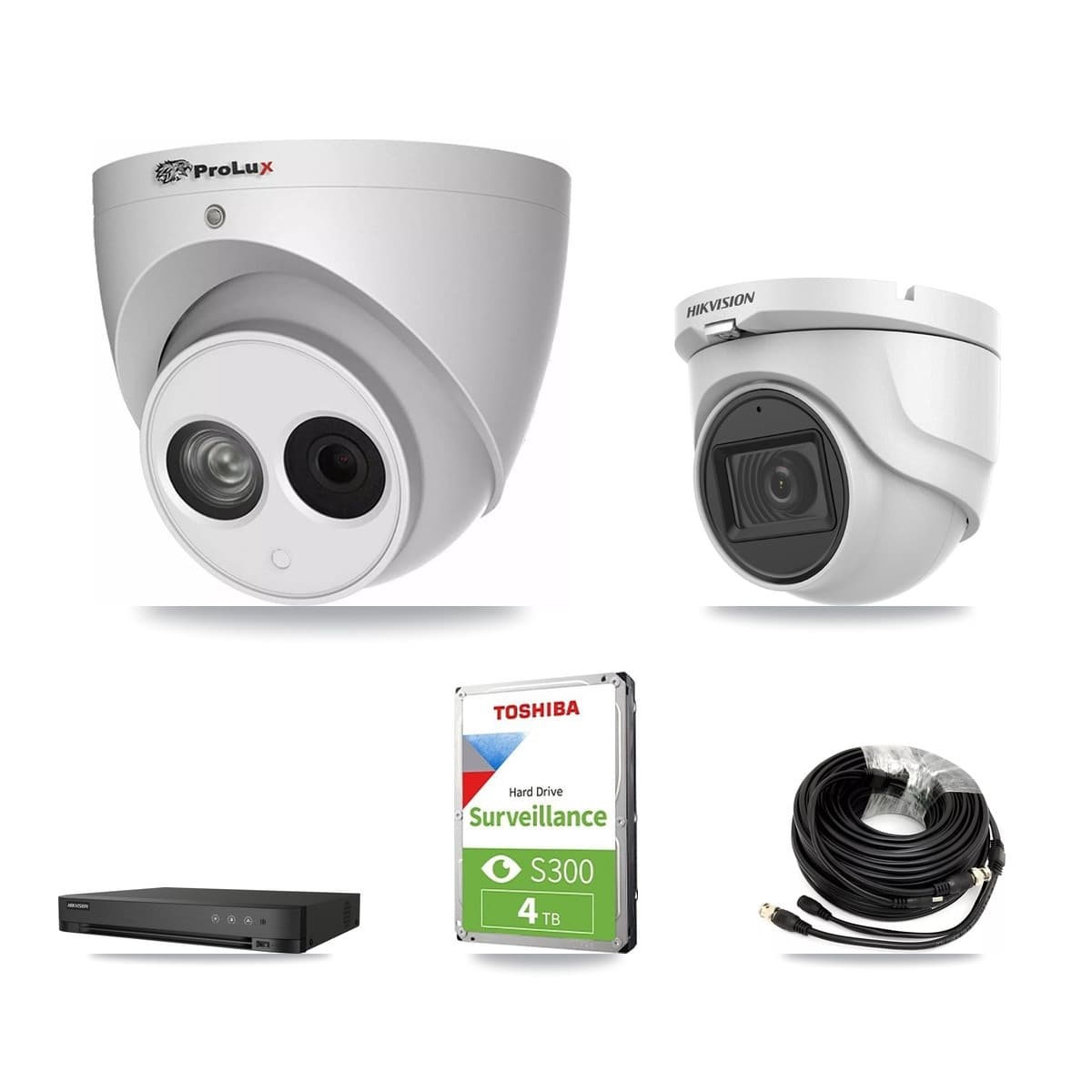 Hikvision & Prolux 4-Channel 4MP – 5MP CCTV Kit — 1 5MP + 2 4MP Turret Cameras + 4TB Recording - Image 1