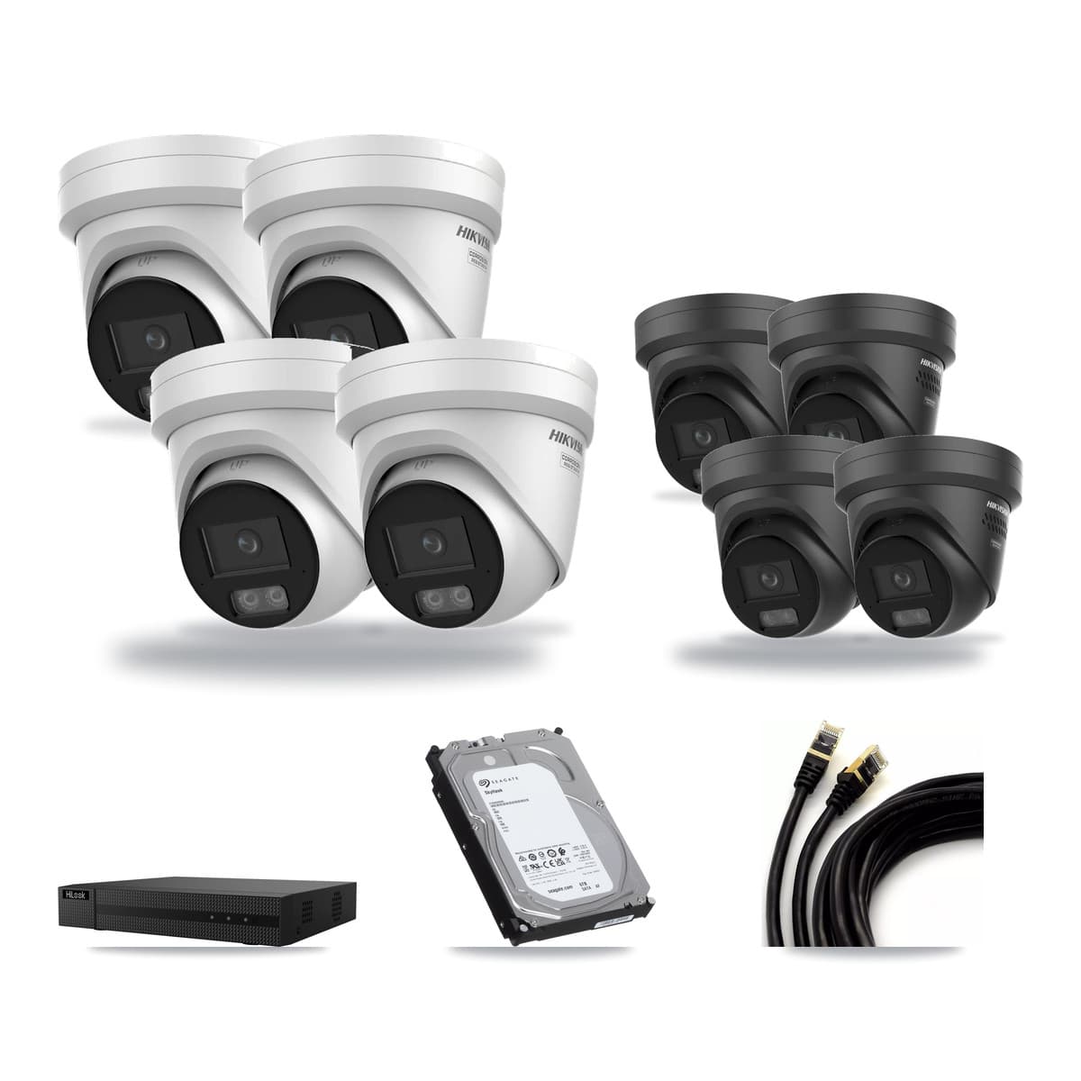 Hikvision & HiLook 8-Channel 4K CCTV Kit — 4 + 4 Black Turret Cameras + 6TB Recording - Image 1