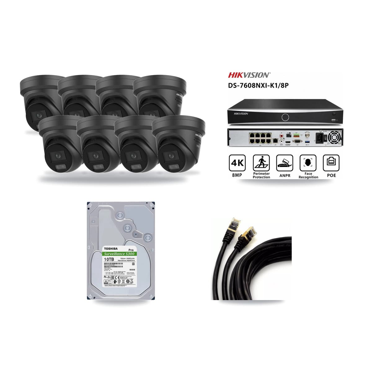Hikvision 8-Channel 4K CCTV Kit — 8 Black DS-2CD2387G3 Turret Cameras + 10TB Recording - Image 1