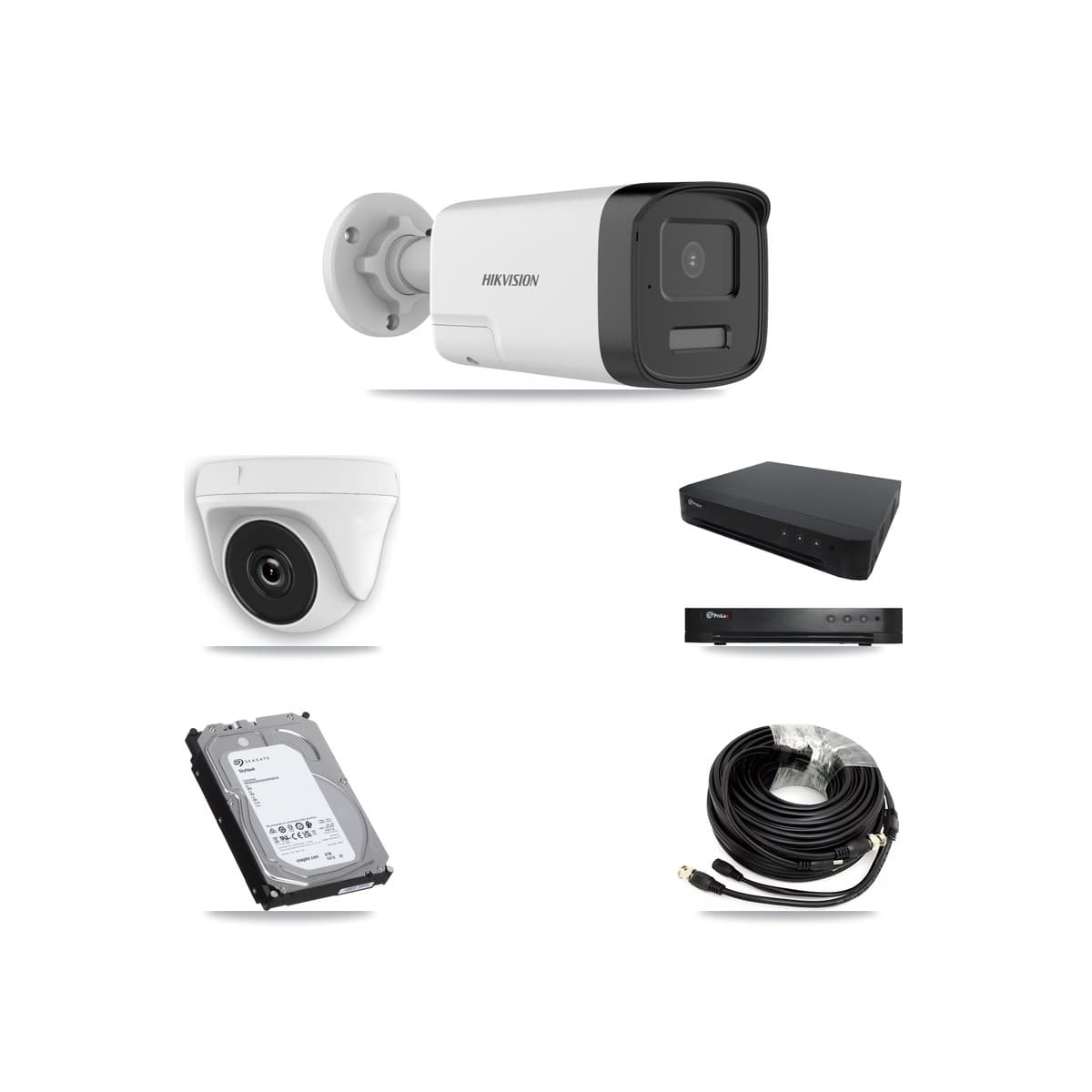 Hikvision & Prolux 16-Channel 2MP – 5MP CCTV Kit — 3 DS-2CE17K0T 5MP Bullet + 3 White HDT-2MP-N20W 2MP Dome Cameras + 6TB Recording