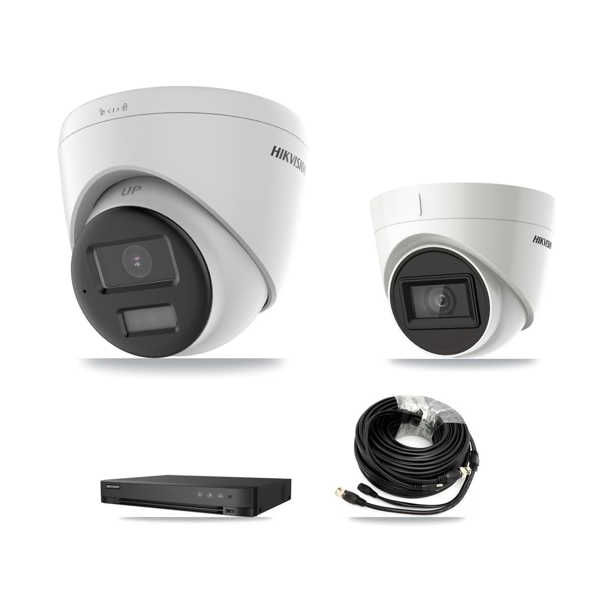 Hikvision 4-Channel 4K CCTV Kit — 2 DS-2CE78U0T + 1 DS-2CE78U1T Turret Cameras + 8TB Recording (IDS-7204HUHI Recorder)