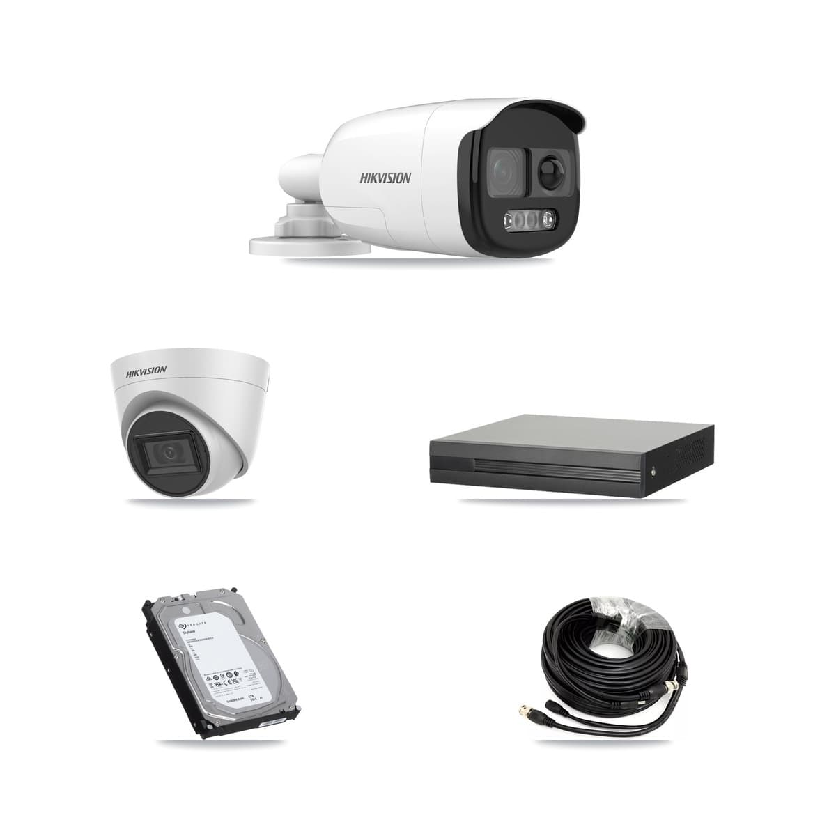 Hikvision 4-Channel 5MP CCTV Kit — 2 Bullet + 2 White Turret Cameras + 6TB Recording (XVR-3104HS Recorder)