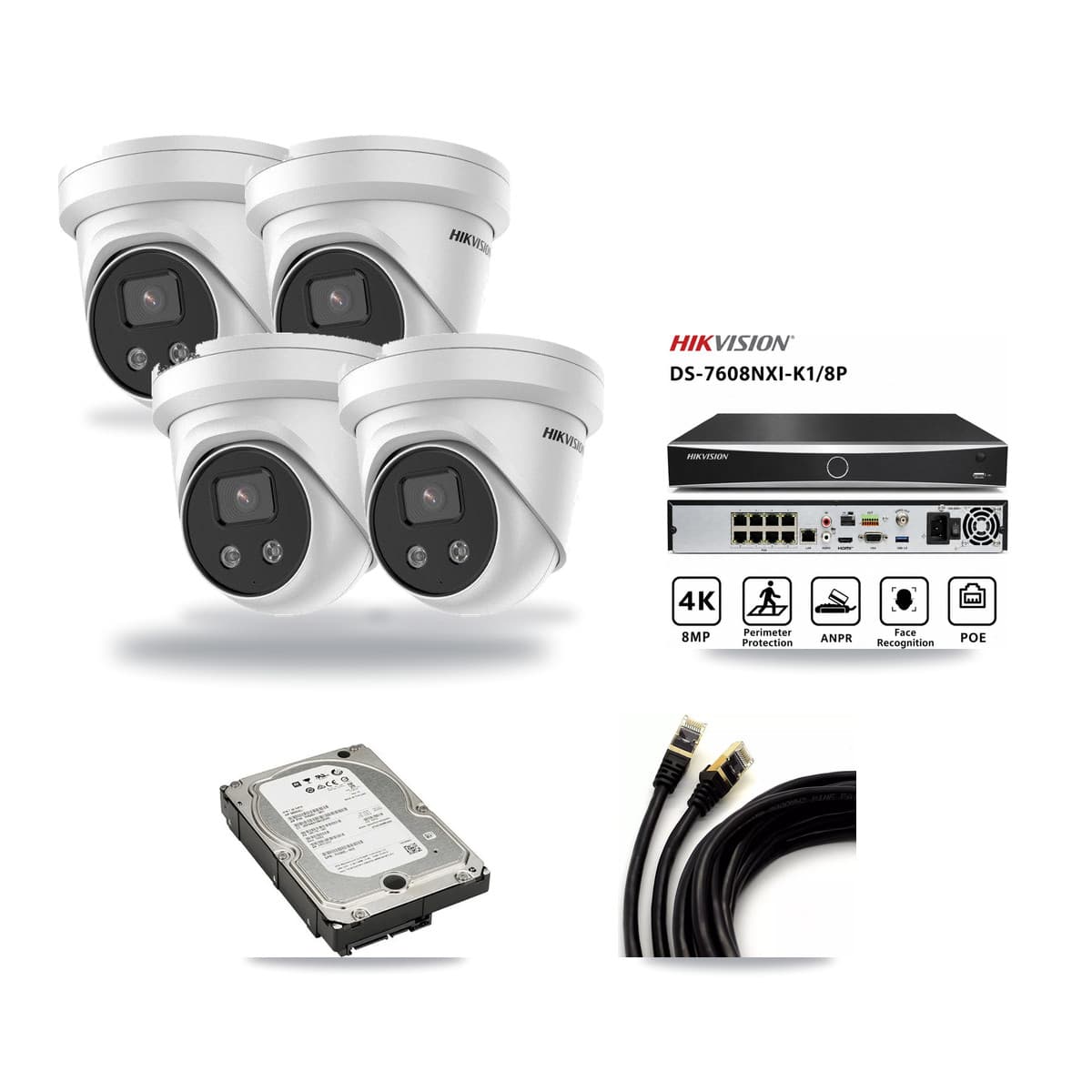 Hikvision 8-Channel 5MP CCTV Kit — 4 Turret Cameras + 5TB Recording (DS-7608NXI Recorder) - Image 1