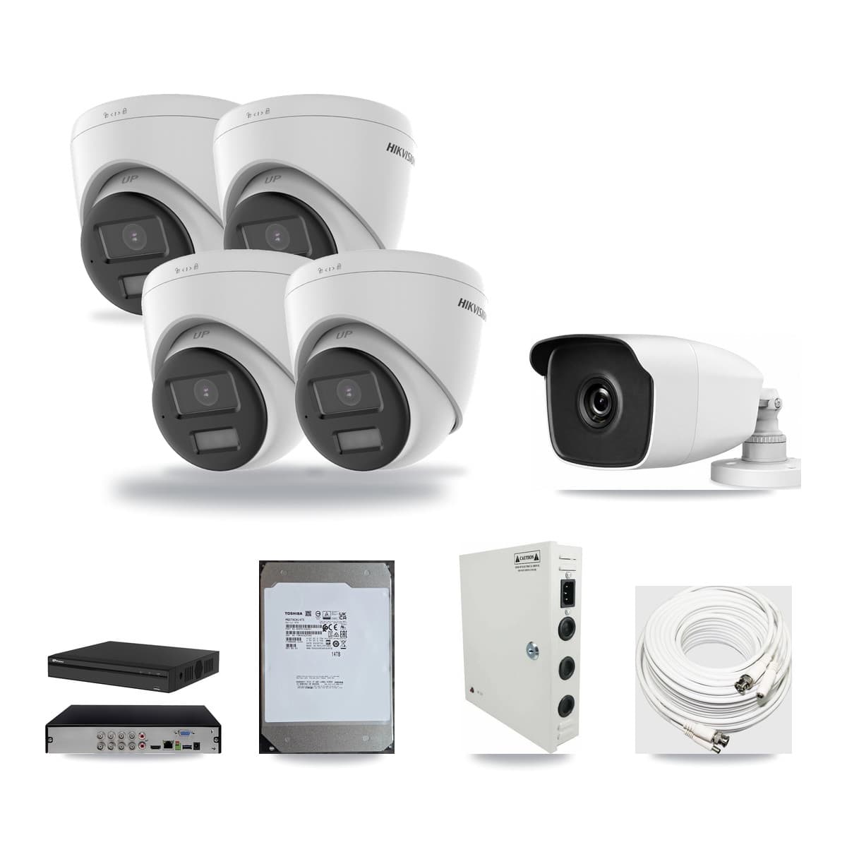 8-Channel 3MP – 4K CCTV Kit — 4 4K Turret + 1 3MP Bullet Cameras + 14TB Recording - Image 1