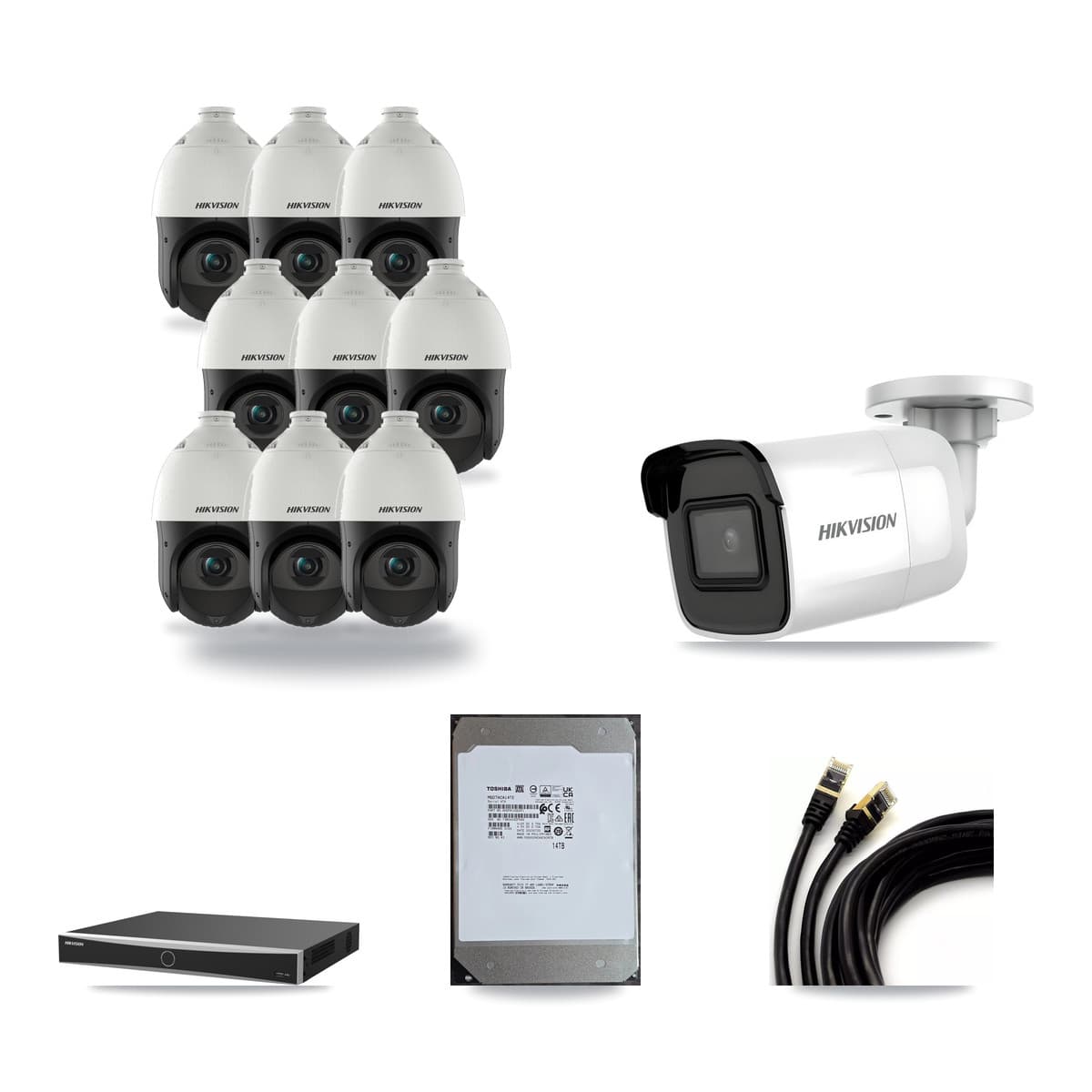Hikvision 16-Channel 4MP – 4K CCTV Kit — 1 4K Bullet + 9 4MP PTZ Cameras + 14TB Recording (DS-7616NXI Recorder) - Image 1