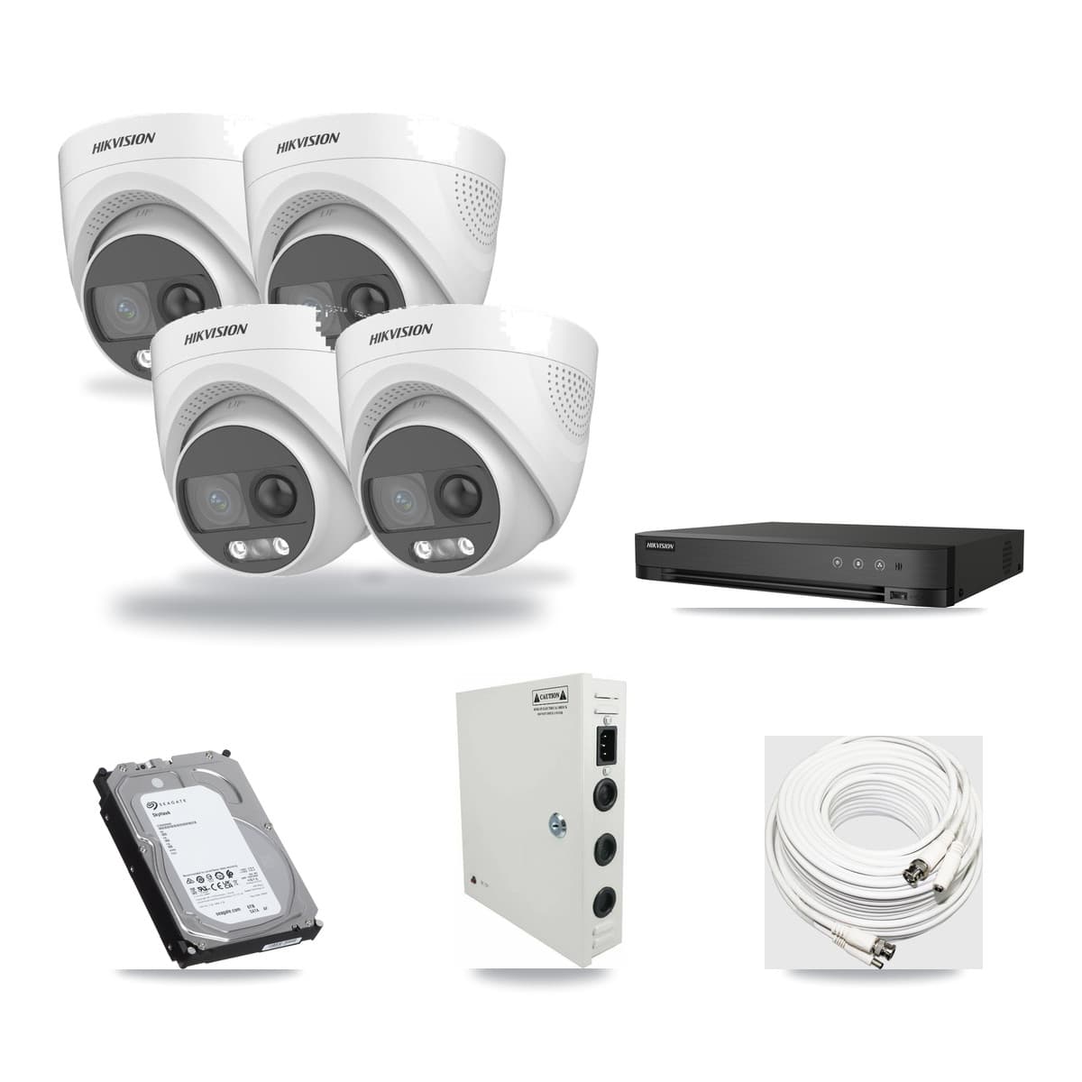 Hikvision 4-Channel 5MP CCTV Kit — 4 DS-2CE72KF3T Turret Cameras + 6TB Recording (DS-7204HUHI Recorder) - Image 1