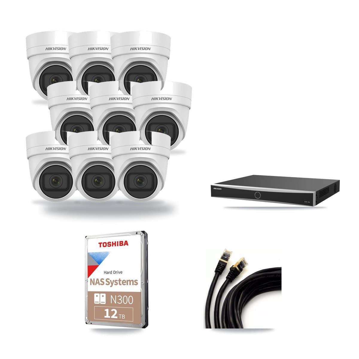 Hikvision 16-Channel 4MP CCTV Kit — 9 DS-2CD2H45FWD Turret Cameras + 12TB Recording (DS-7616NXI Recorder) - Image 1