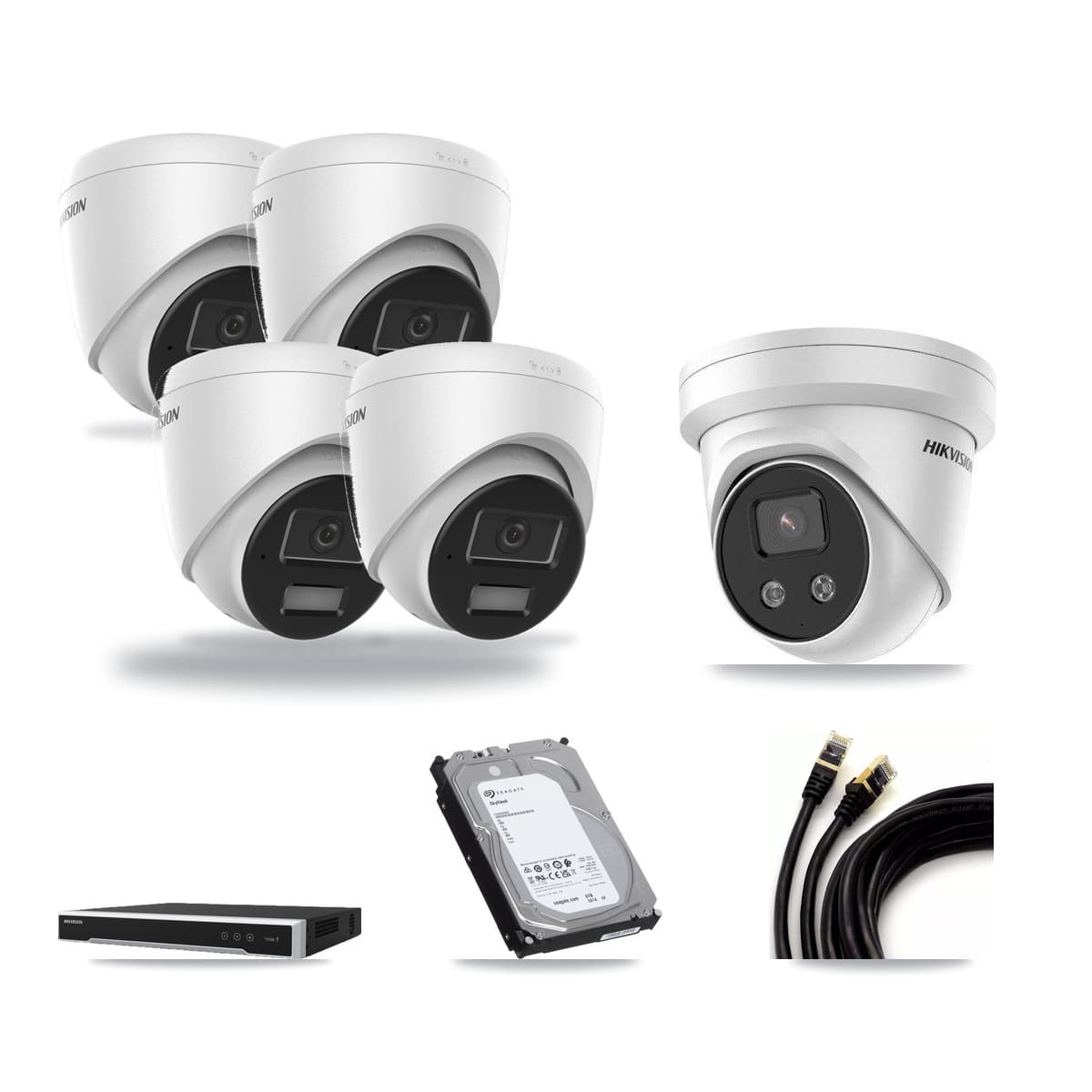 Hikvision 8-Channel 4MP – 5MP CCTV Kit — 4 4MP + 1 5MP Turret Cameras + 6TB Recording (DS-7608NI-M2 Recorder) - Image 1