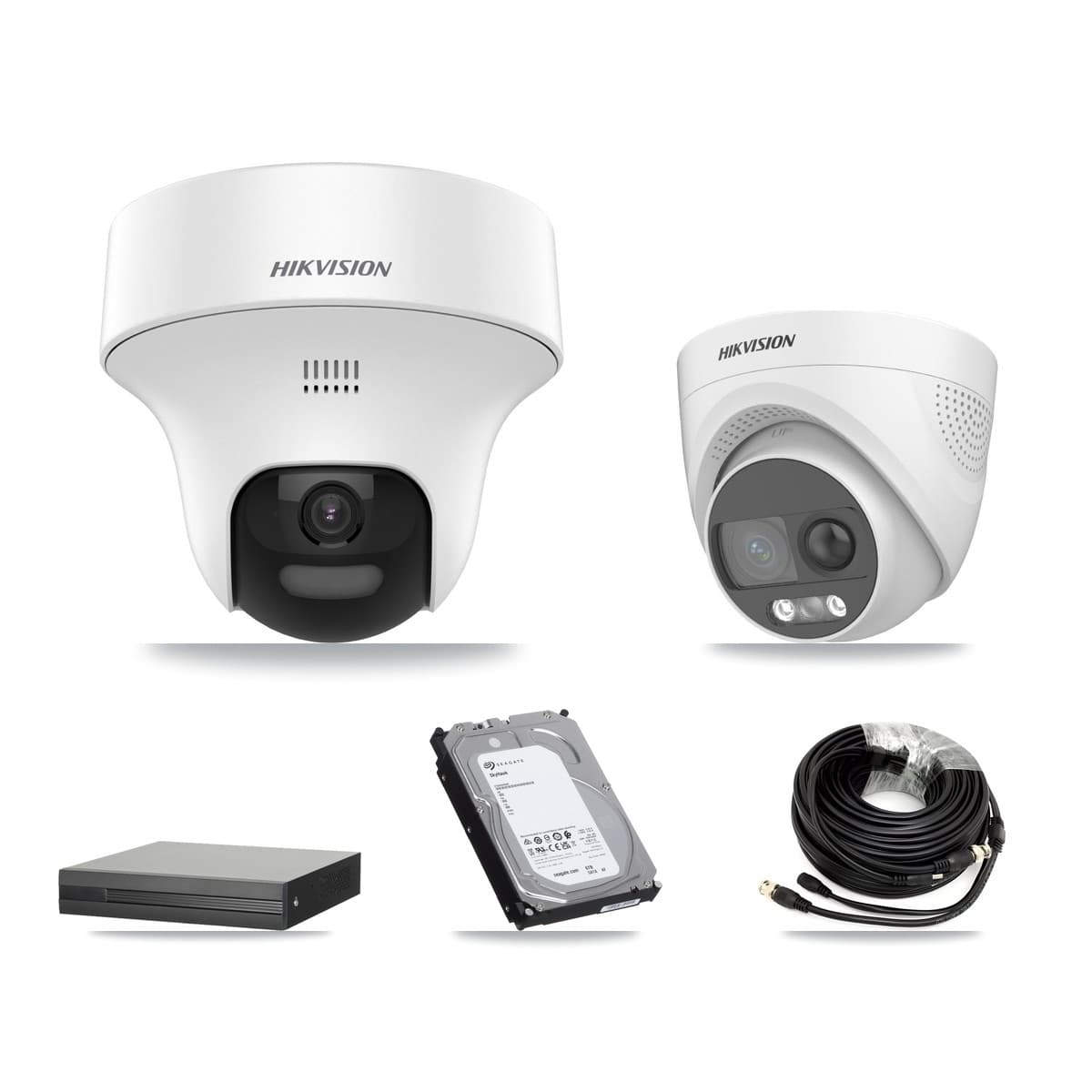 Hikvision 4-Channel 5MP CCTV Kit — 2 DS-2CE70K0T + 2 DS-2CE72KF3T Turret Cameras + 6TB Recording (XVR-3104HS Recorder)