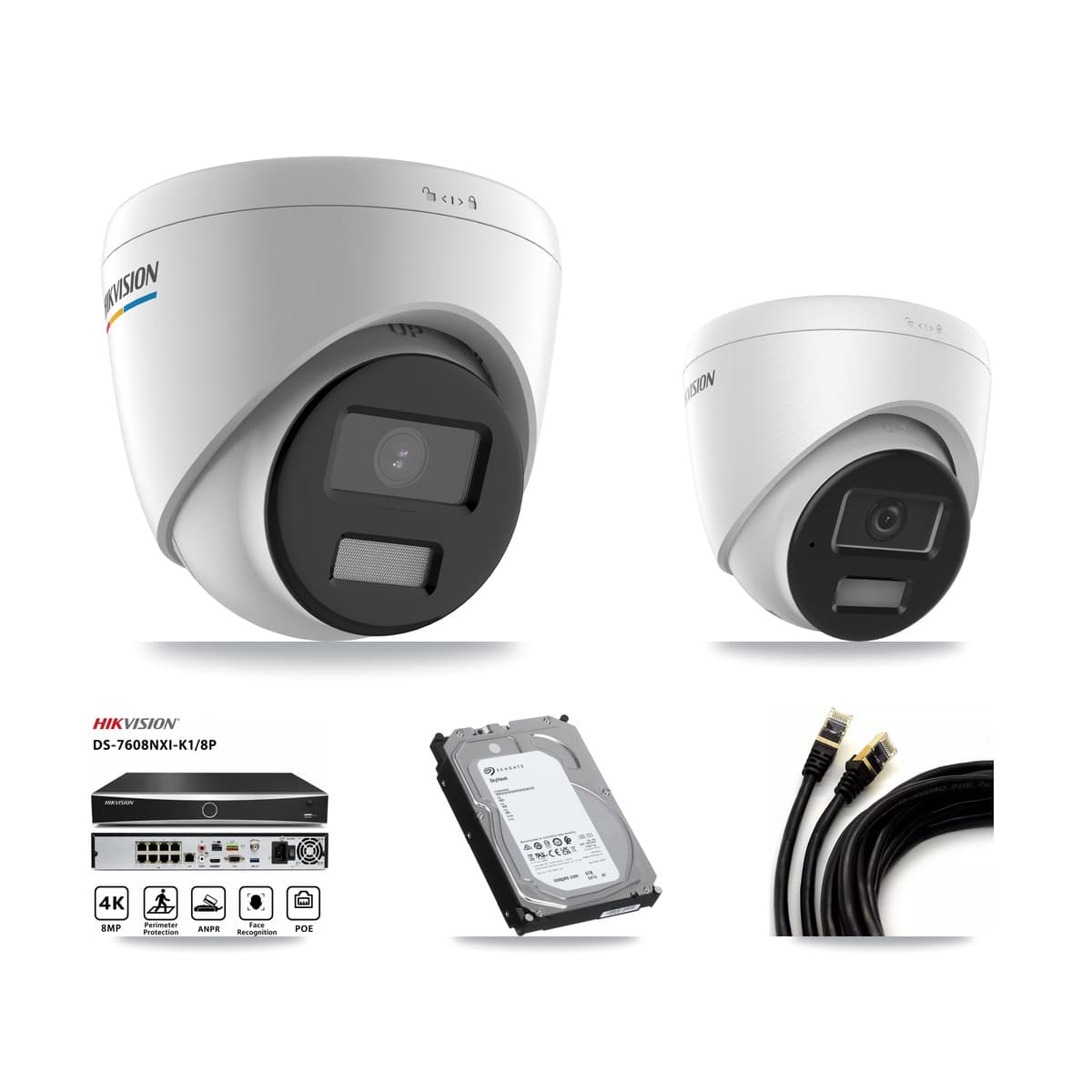 Hikvision 8-Channel 2MP – 4MP CCTV Kit — 7 2MP + 1 4MP Turret Cameras + 6TB Recording (DS-7608NXI Recorder)