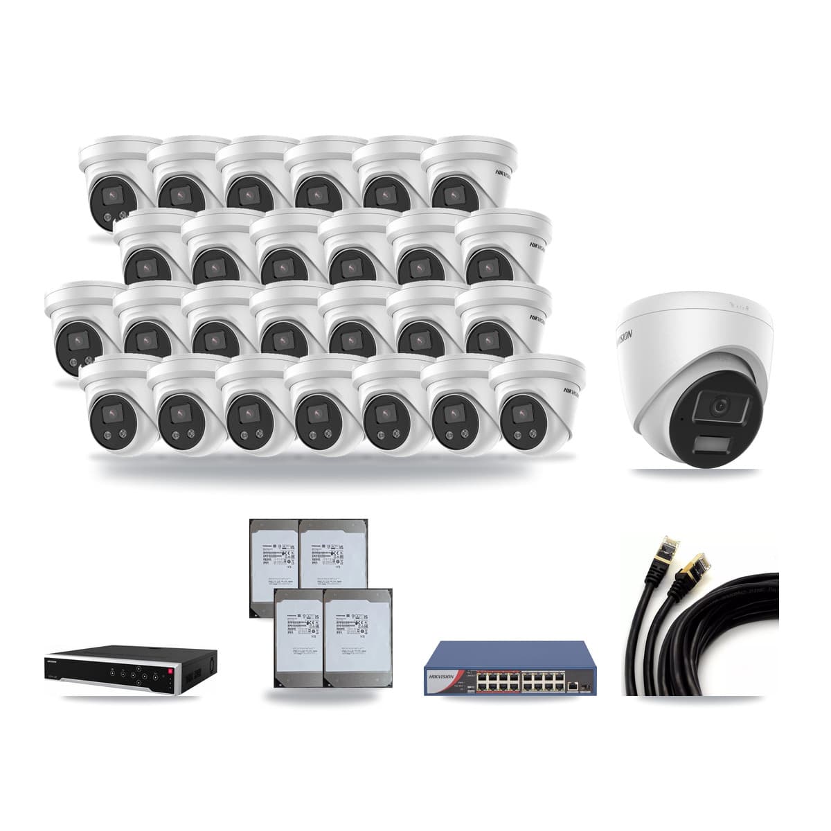 Hikvision 32-Channel 4MP – 5MP CCTV Kit — 1 4MP + 26 5MP Turret Cameras + 4× 14TB Recording - Image 1