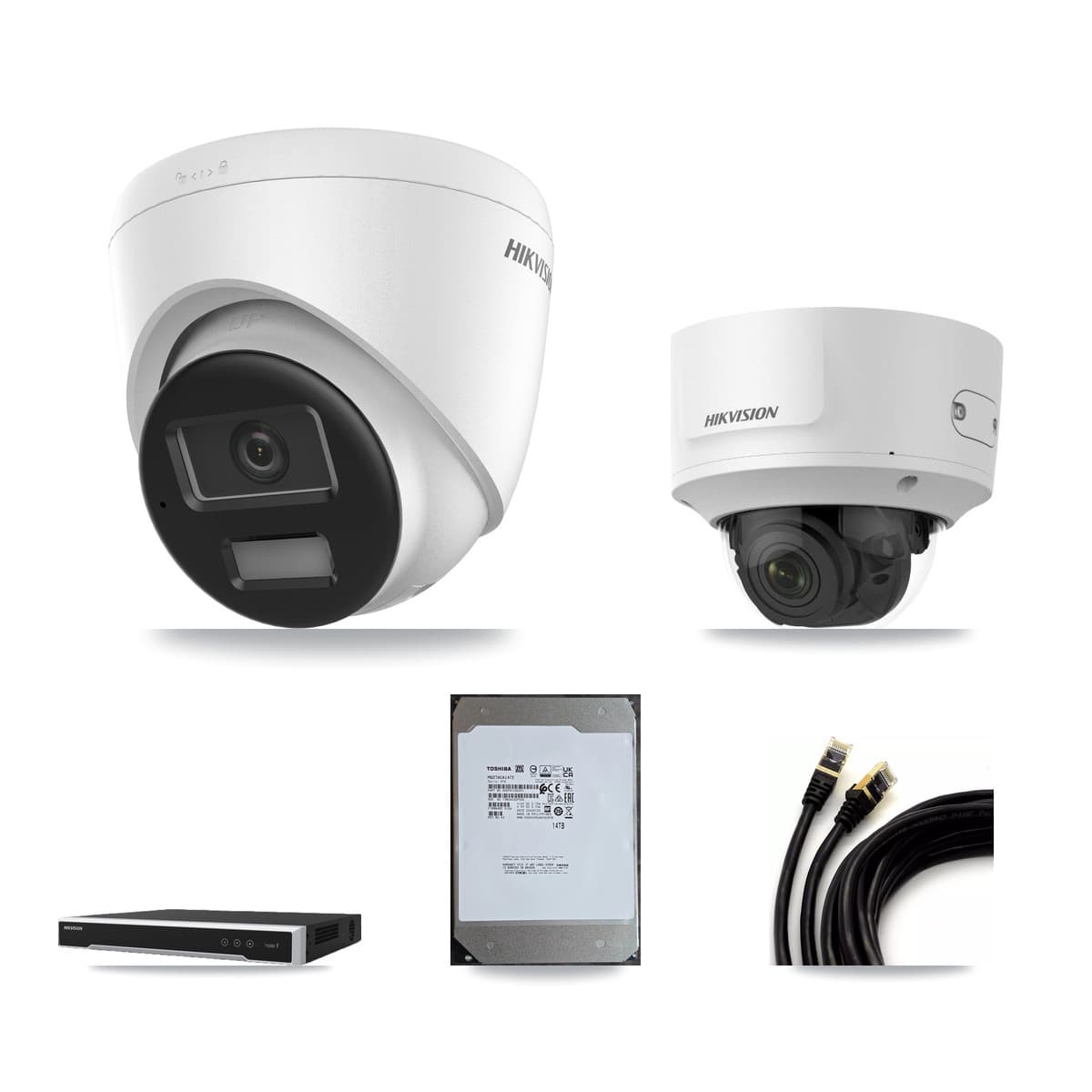 Hikvision 8-Channel 2MP – 4K CCTV Kit — 7 4K Turret + 1 2MP Dome Cameras + 14TB Recording