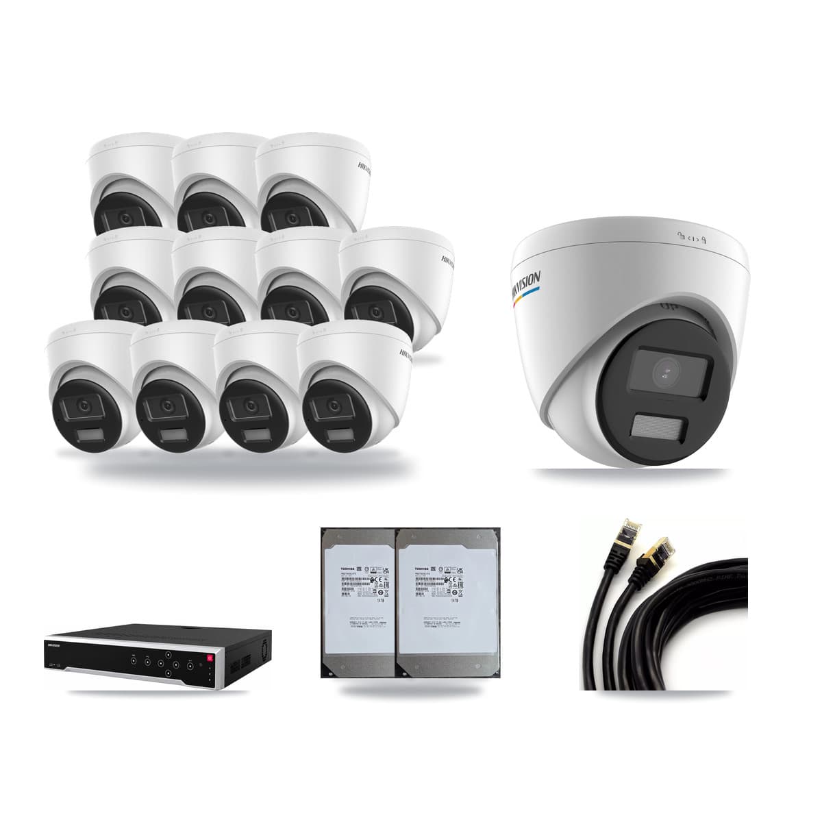 Hikvision 32-Channel 2MP – 4K CCTV Kit — 1 2MP + 11 4K Turret Cameras + 2× 14TB Recording - Image 1