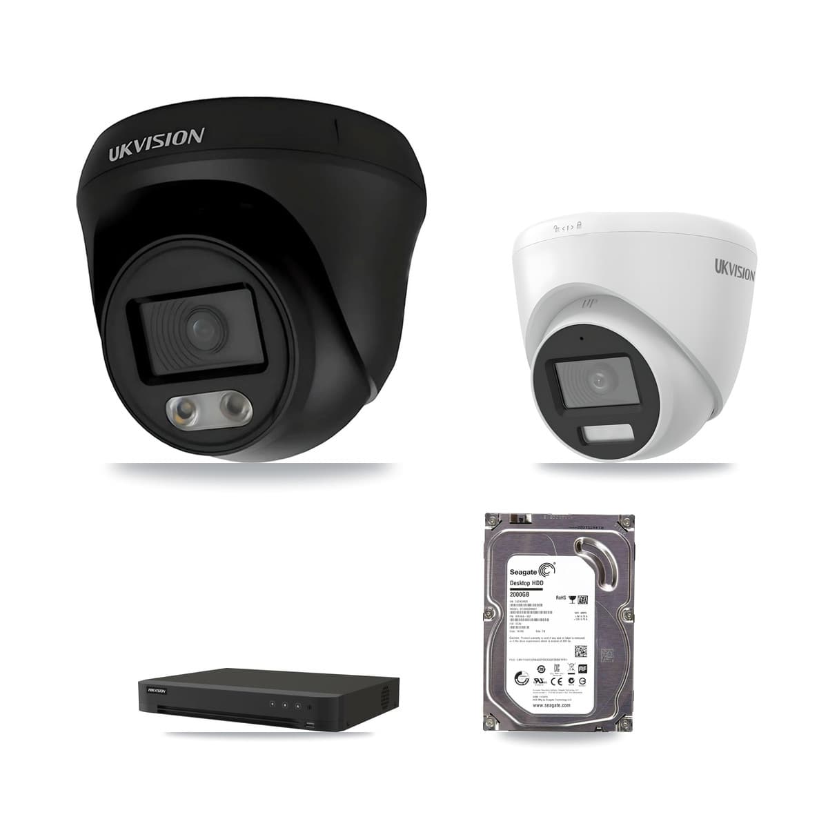 Hikvision 8-Channel 4K CCTV Kit — 2 UKVISION Cameras + 2TB Recording (IDS-7208HUHI-M1/XT Recorder)