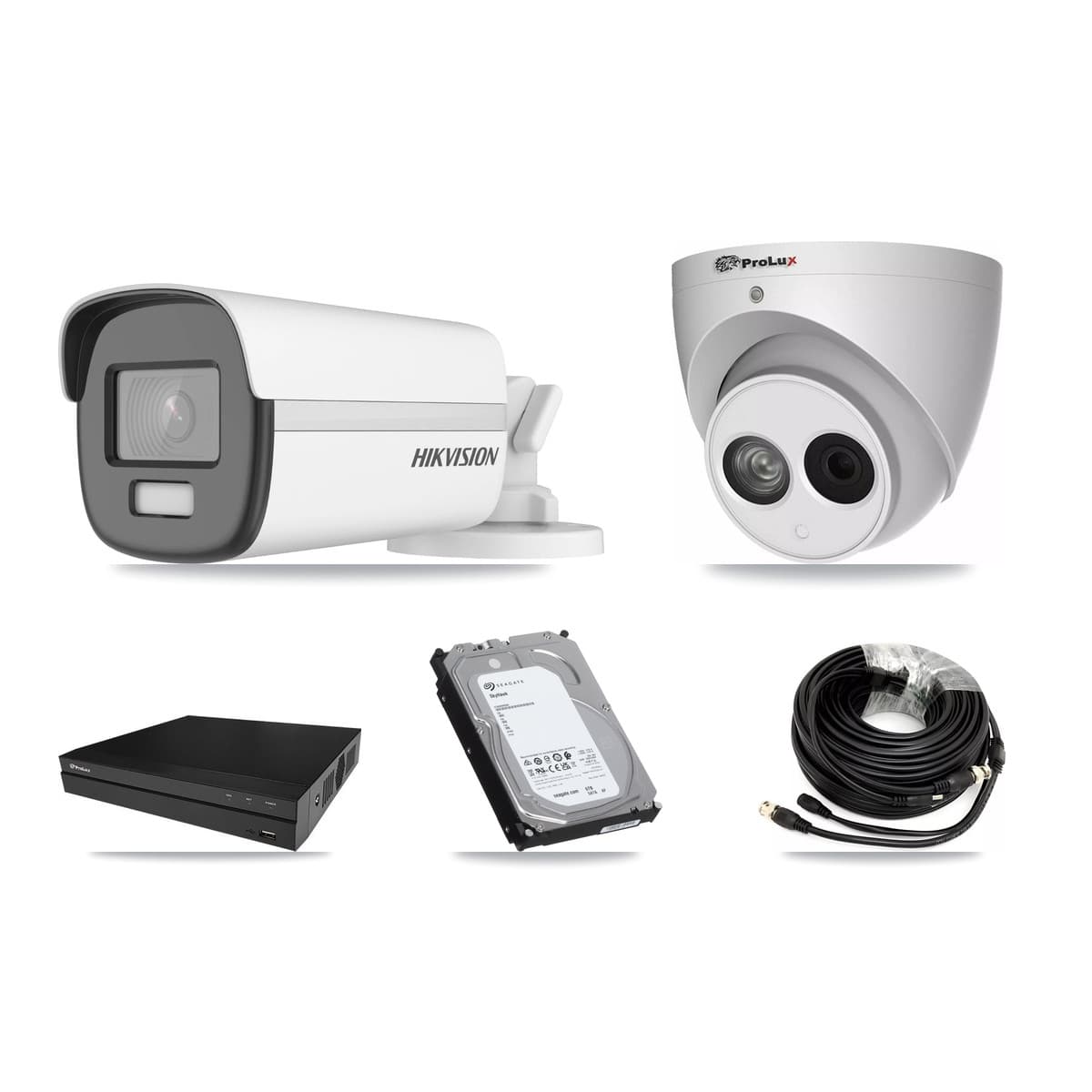 Hikvision & Prolux 8-Channel 4MP – 4K CCTV Kit — 4 4K Bullet + 1 4MP Turret Cameras + 2× 6TB Recording - Image 1