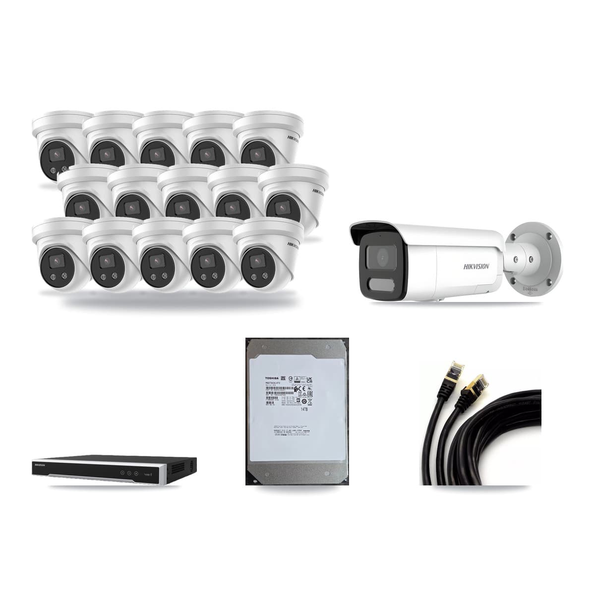 Hikvision 16-Channel 4MP – 5MP CCTV Kit — 1 4MP Bullet + 15 5MP Turret Cameras + 14TB Recording (DS-7616NI-M2 Recorder) - Image 1