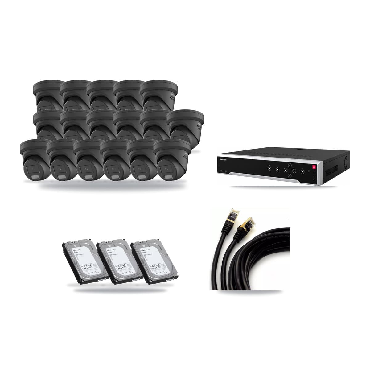 Hikvision 32-Channel 4MP CCTV Kit — 17 Black Turret Cameras + 3× 6TB Recording - Image 1