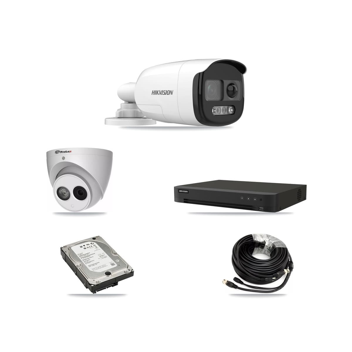Hikvision & Prolux 16-Channel 4MP – 5MP CCTV Kit — 3 DS-2CE12KF3T 5MP Bullet + 1 PXC-612C4W-A 4MP Turret Cameras + 5TB Recording (IDS-7216HQHI Recorder)