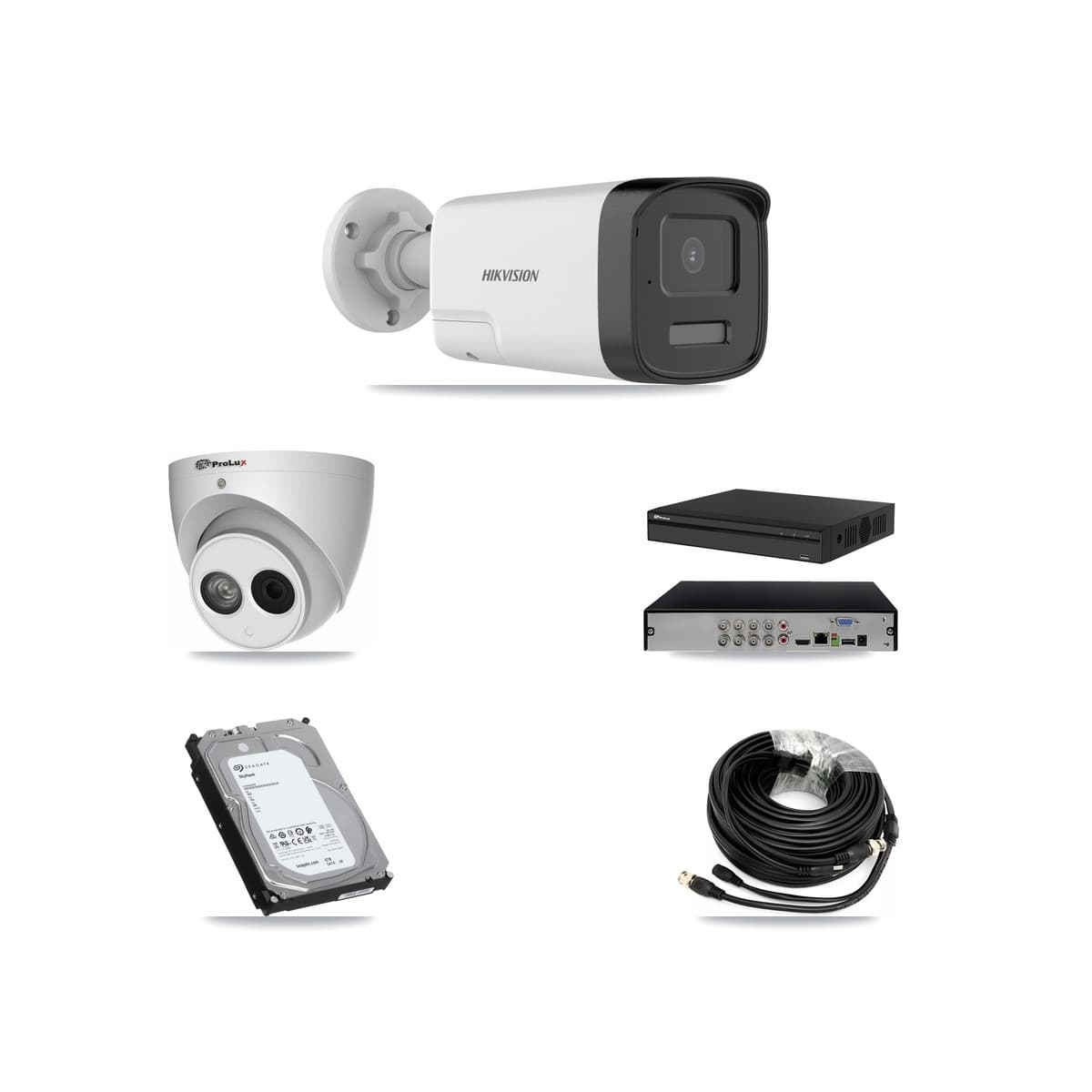 Hikvision & Prolux 8-Channel 4MP – 5MP CCTV Kit — 3 DS-2CE17K0T 5MP Bullet + 1 PXC-612C4W-A 4MP Turret Cameras + 6TB Recording (PXD-5108HS Recorder)