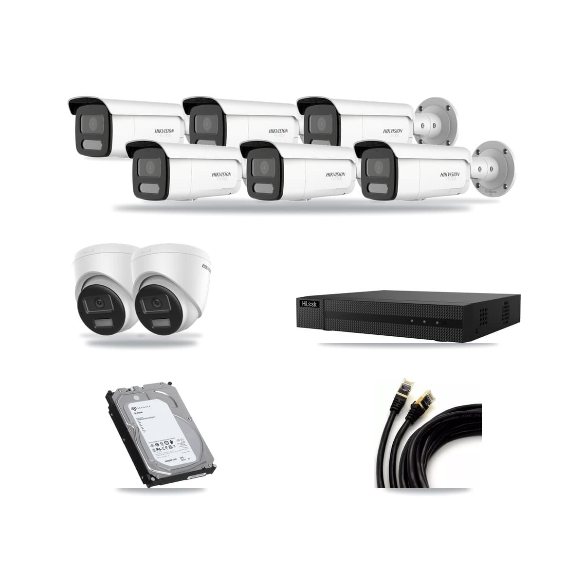 Hikvision & HiLook 8-Channel 4K CCTV Kit — 2 DS-2CD1383G2-LIU Turret + 6 White DS-2CD2T87G2H-LISU/SL-2.8MM-W Bullet Cameras + 6TB Recording (NVR-108MH-D/8P Recorder) - Image 1