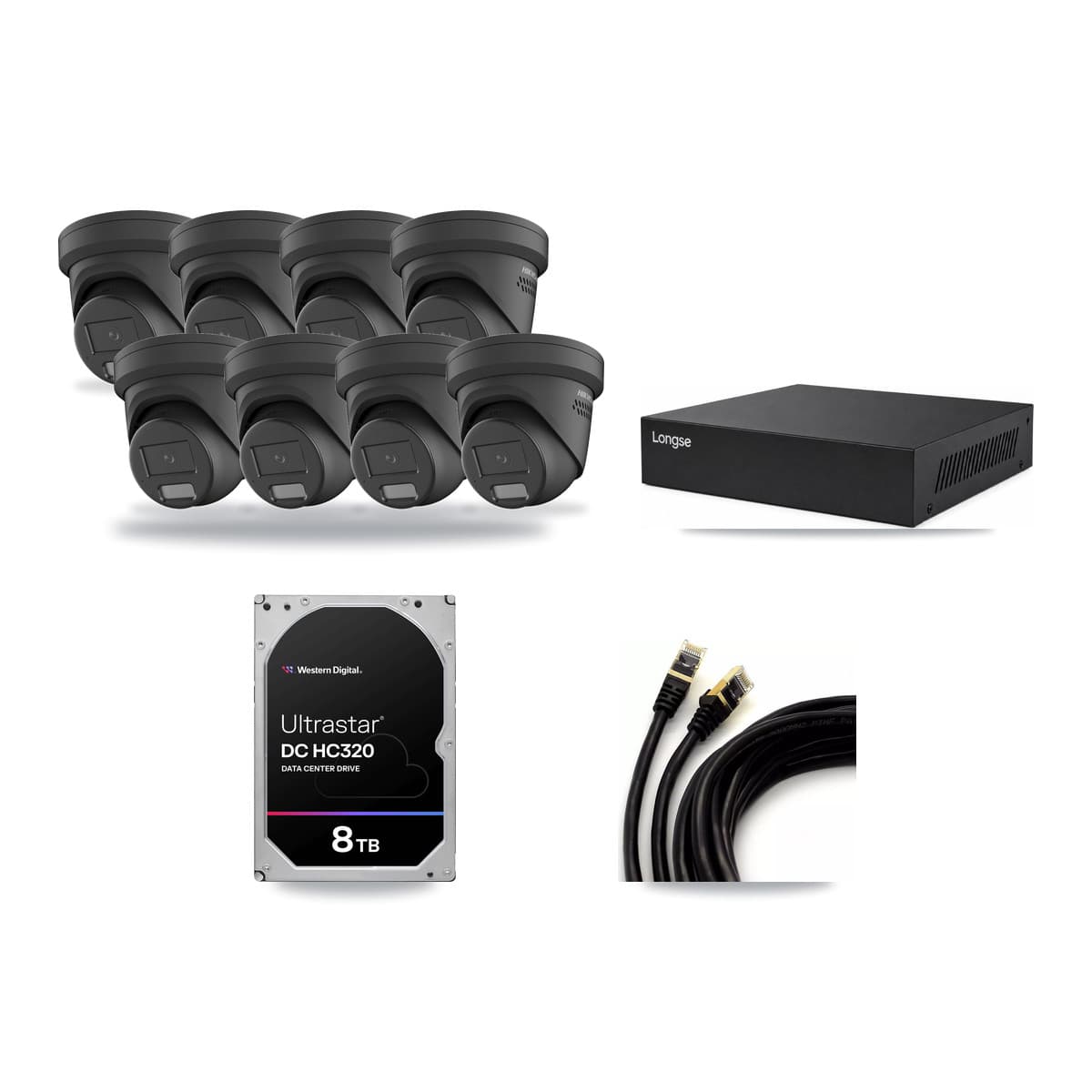 Hikvision & Longse 8-Channel 4MP CCTV Kit — 8 Black Turret Cameras + 8TB Recording - Image 1