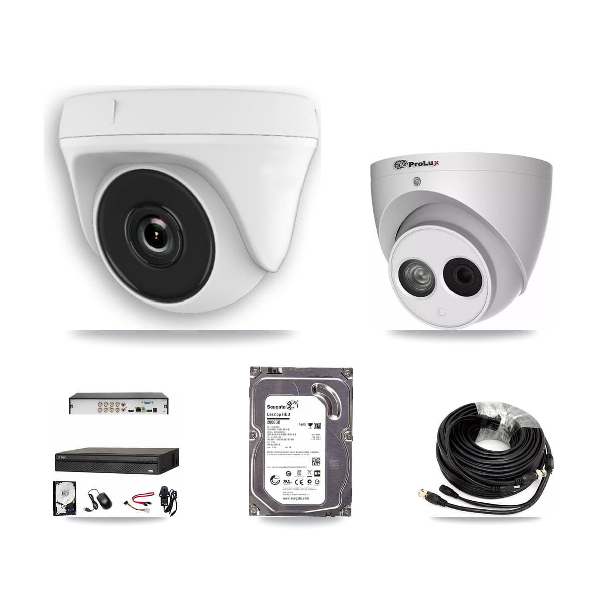 Prolux & Dahua 8-Channel 2MP – 4MP CCTV Kit — 1 White 2MP Dome + 1 4MP Turret Cameras + 2TB Recording (XVR-3108AD Recorder)