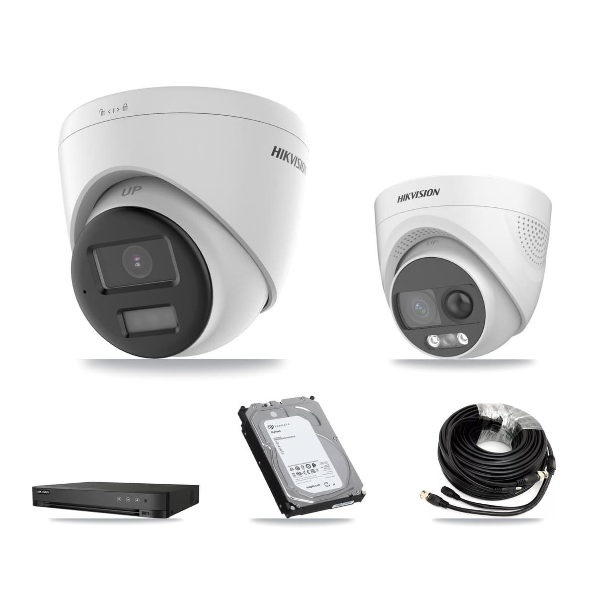 Hikvision 4-Channel 5MP CCTV Kit — 1 DS-2CE72KF3T + 2 DS-2CE78K0T Turret Cameras + 6TB Recording (IDS-7204HQHI Recorder) - Image 1