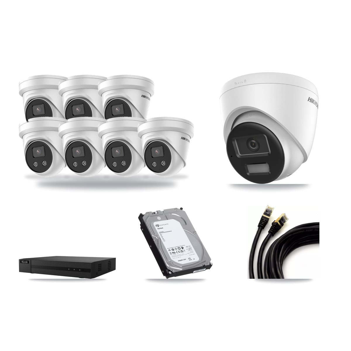 Hikvision & HiLook 8-Channel 5MP – 4K CCTV Kit — 1 DS-2CD1383G2-LIU 4K + 7 DS-2CD3356G2-ISU 5MP Turret Cameras + 6TB Recording (NVR-108MH-D/8P Recorder) - Image 1