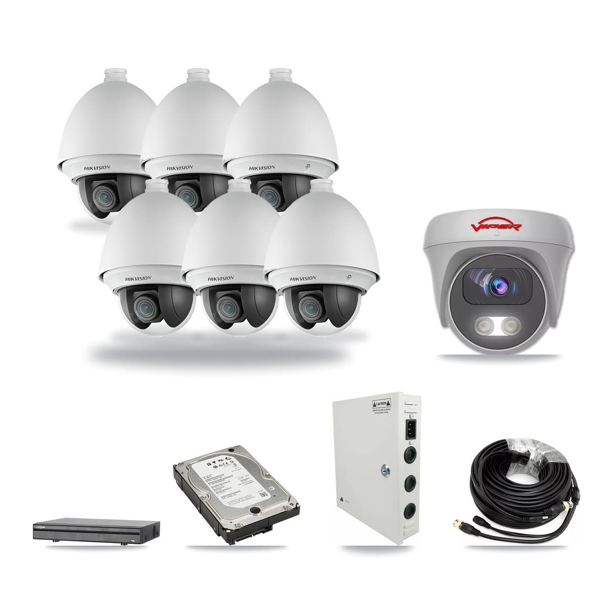 8-Channel 2MP – 5MP CCTV Kit — 6 2MP PTZ + 1 White 5MP Cameras + 5TB Recording (DH-XVR5108H Recorder) - Image 1