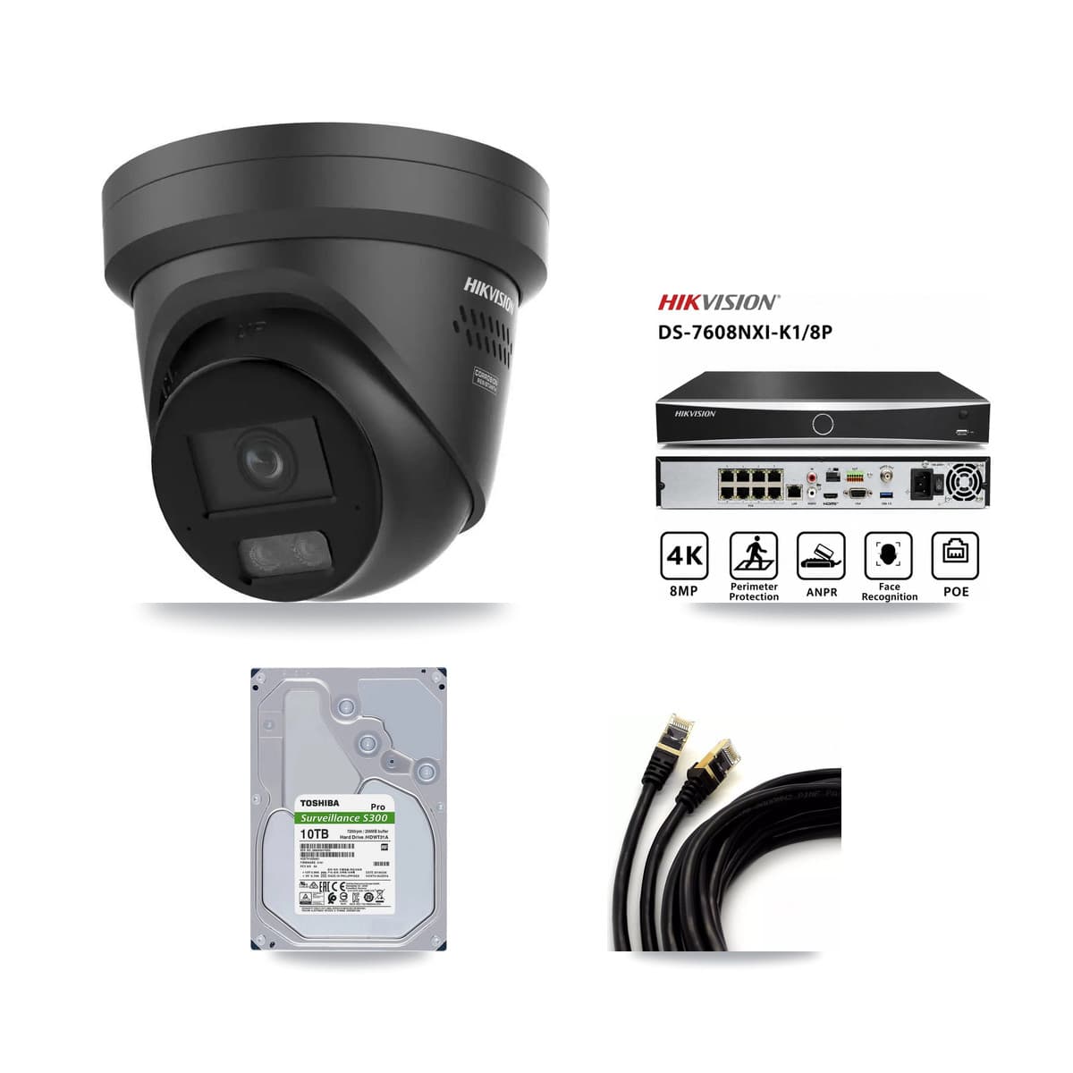 Hikvision 8-Channel 4K CCTV Kit — 6 Black DS-2CD2387G3 Turret Cameras + 10TB Recording