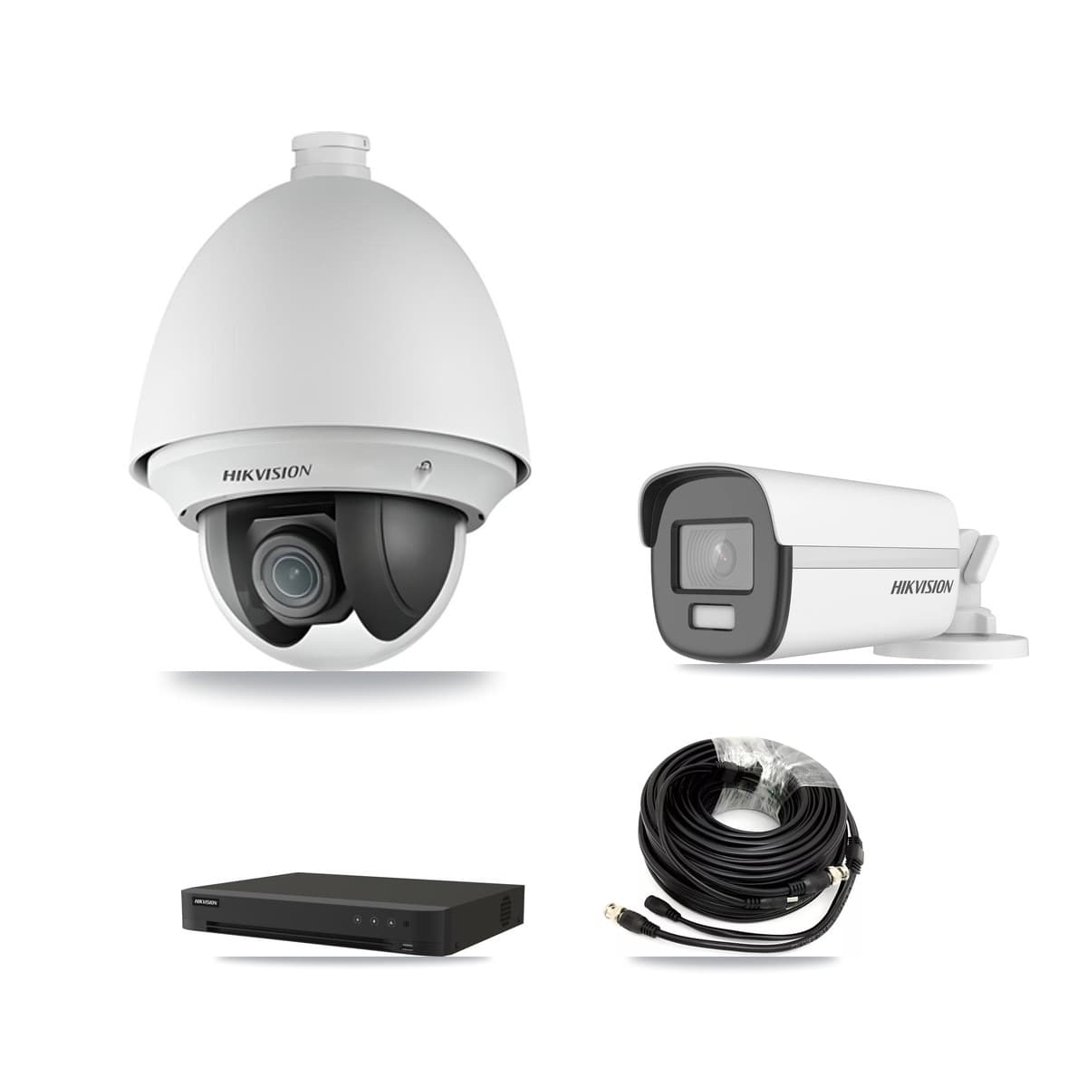 Hikvision 8-Channel 2MP – 4K CCTV Kit — 1 DS-2AE4225T-A 2MP PTZ + 1 DS-2CE12UF3T-E 4K Bullet Cameras + 3TB Recording (IDS-7208HUHI-M1/XT Recorder)