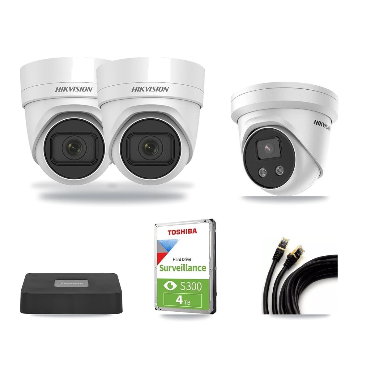 Hikvision & Tiandy 4-Channel 4MP – 5MP CCTV Kit — 2 4MP + 1 5MP Turret Cameras + 4TB Recording - Image 1