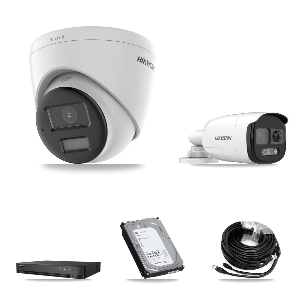 Hikvision 4-Channel 5MP – 4K CCTV Kit — 1 5MP Bullet + 3 4K Turret Cameras + 6TB Recording (IDS-7204HUHI Recorder)