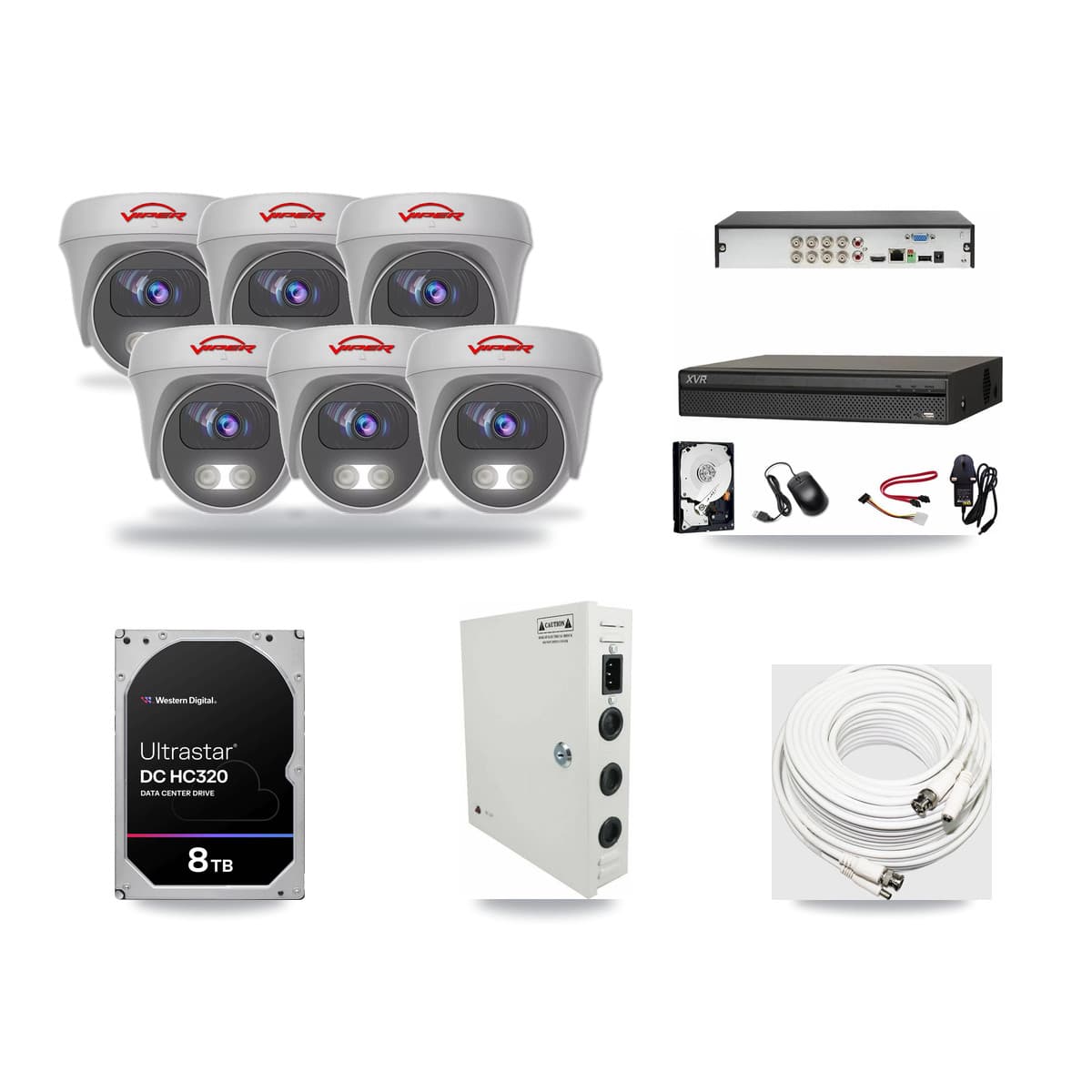 8-Channel 5MP CCTV Kit — 6 White Viper Cameras + 8TB Recording (XVR-3108AD Recorder) - Image 1