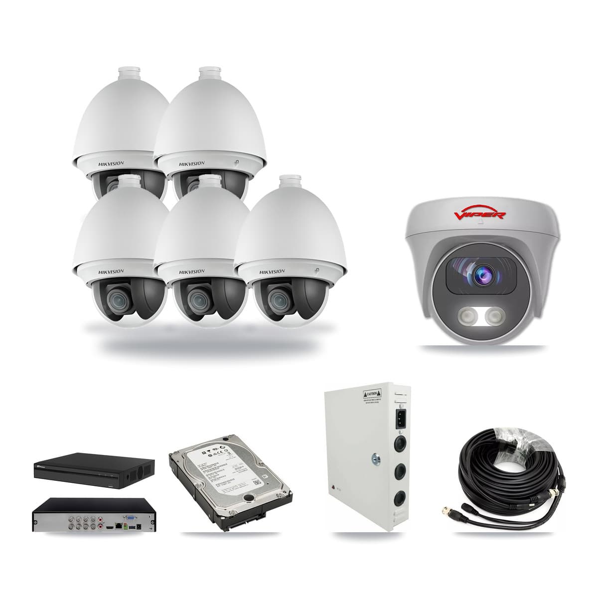 8-Channel 2MP – 5MP CCTV Kit — 5 2MP PTZ + 1 White 5MP Cameras + 5TB Recording (PXD-5108HS Recorder) - Image 1